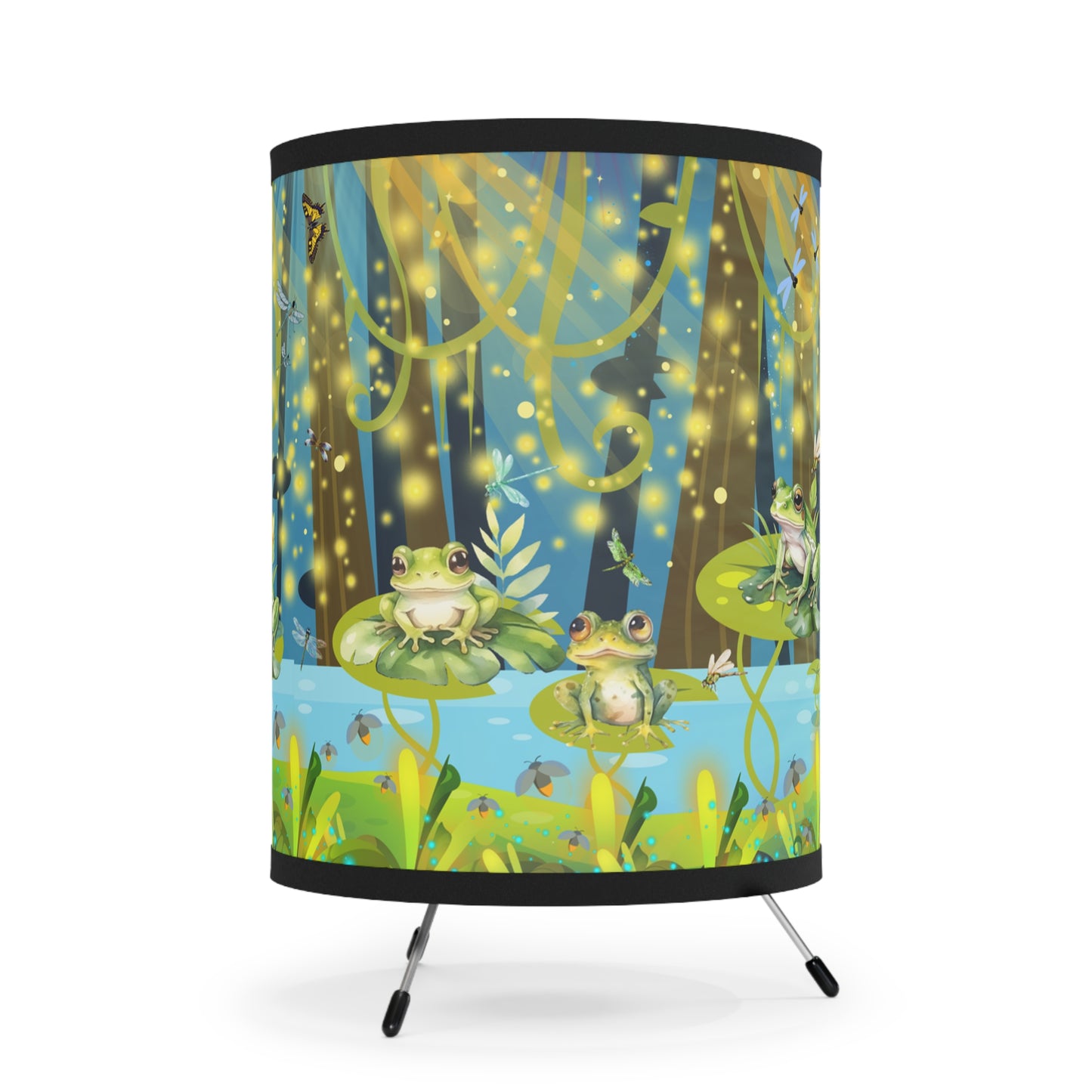 Frogs And Fireflies Tripod Lamp with High-Res Printed Shade, US\CA plug