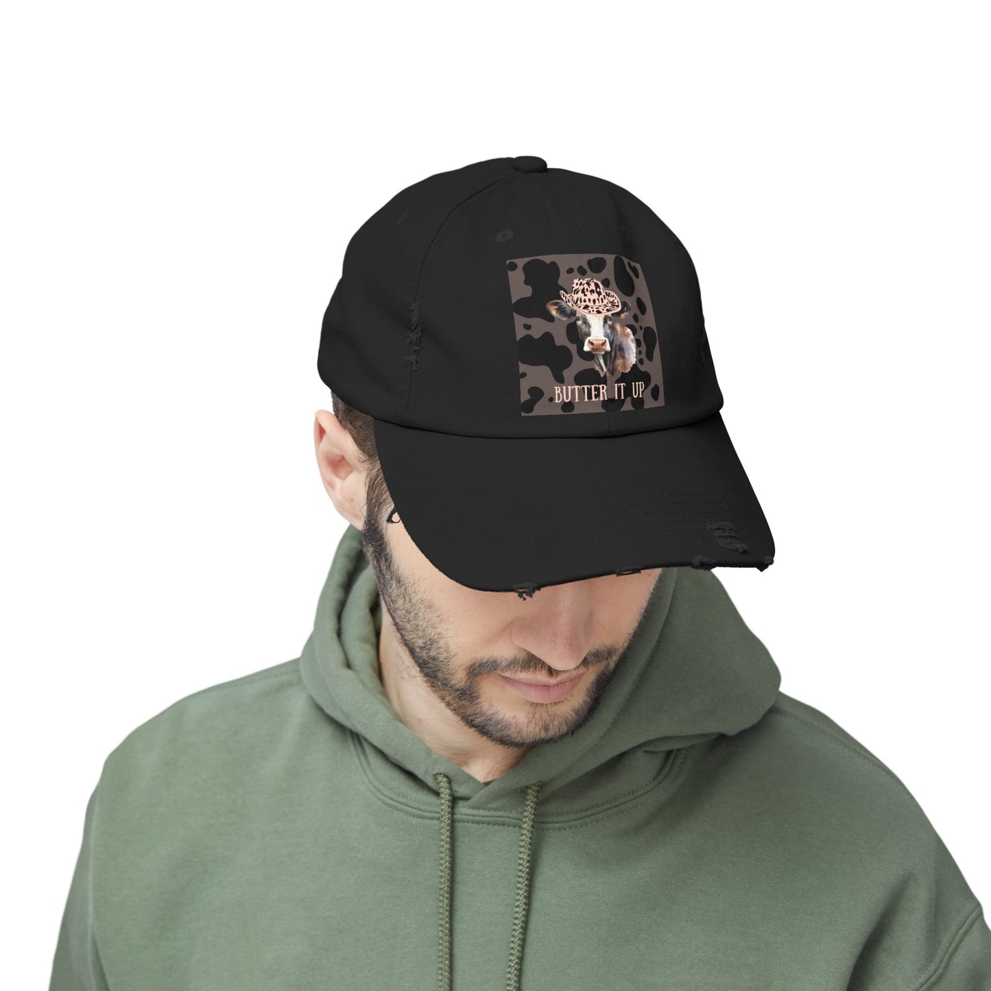 Cow 2 Unisex Distressed Cap