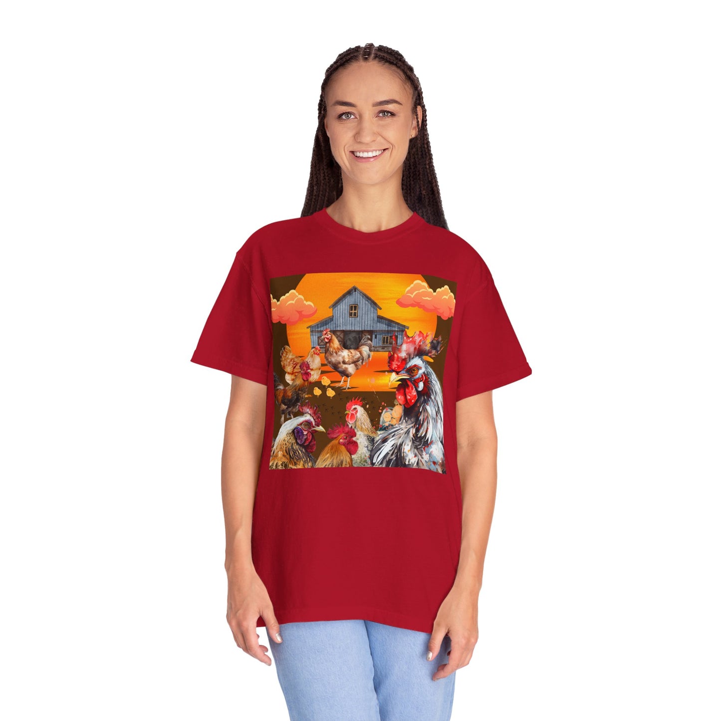 Chickens At Sunset Unisex Garment-Dyed T-shirt