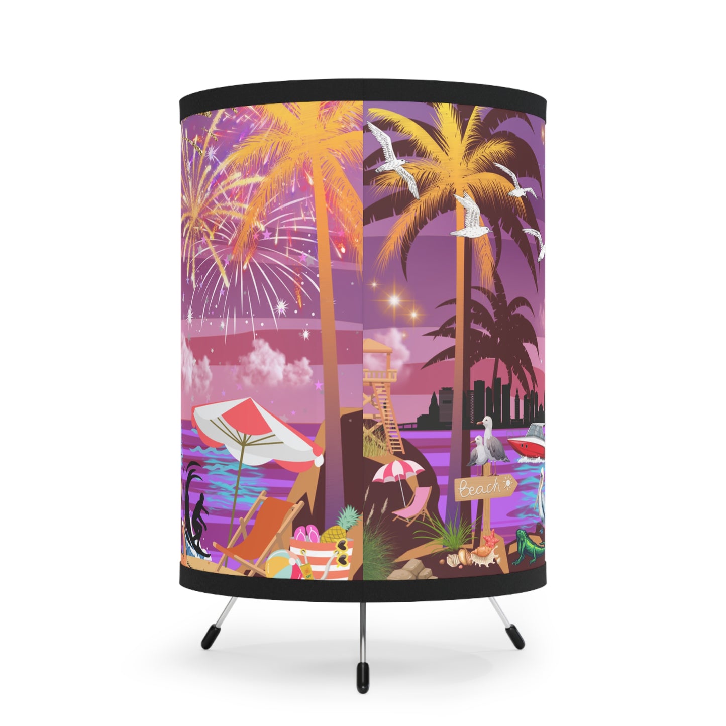 Fishing At Sunset Tripod Lamp with High-Res Printed Shade, US\CA plug