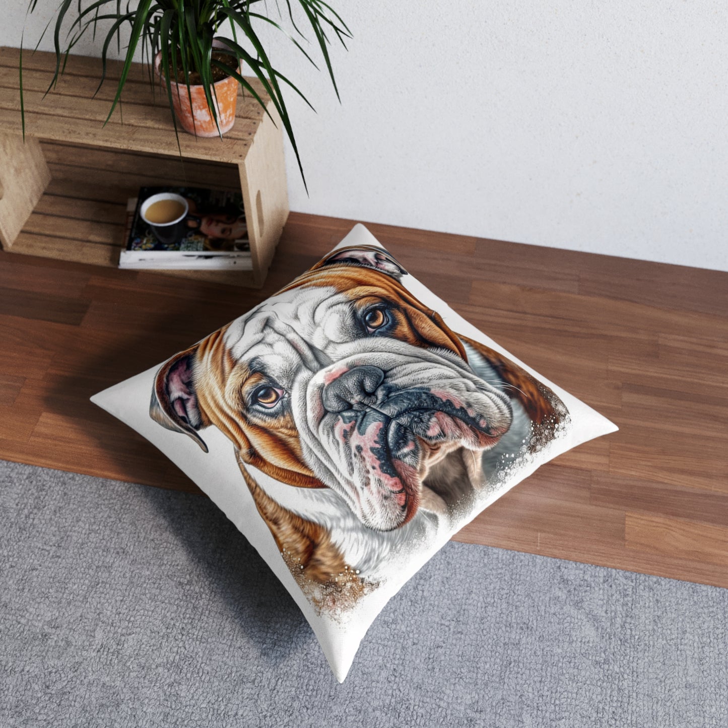 Tufted Floor Pillow, Square English Bulldog