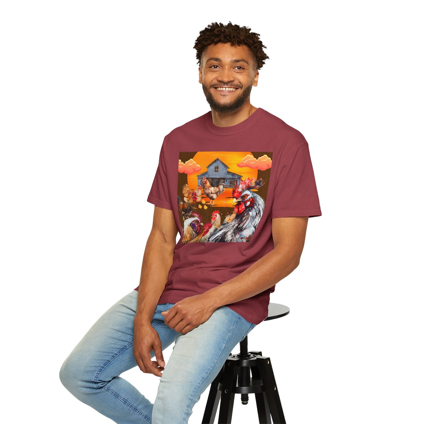 Chickens At Sunset Unisex Garment-Dyed T-shirt