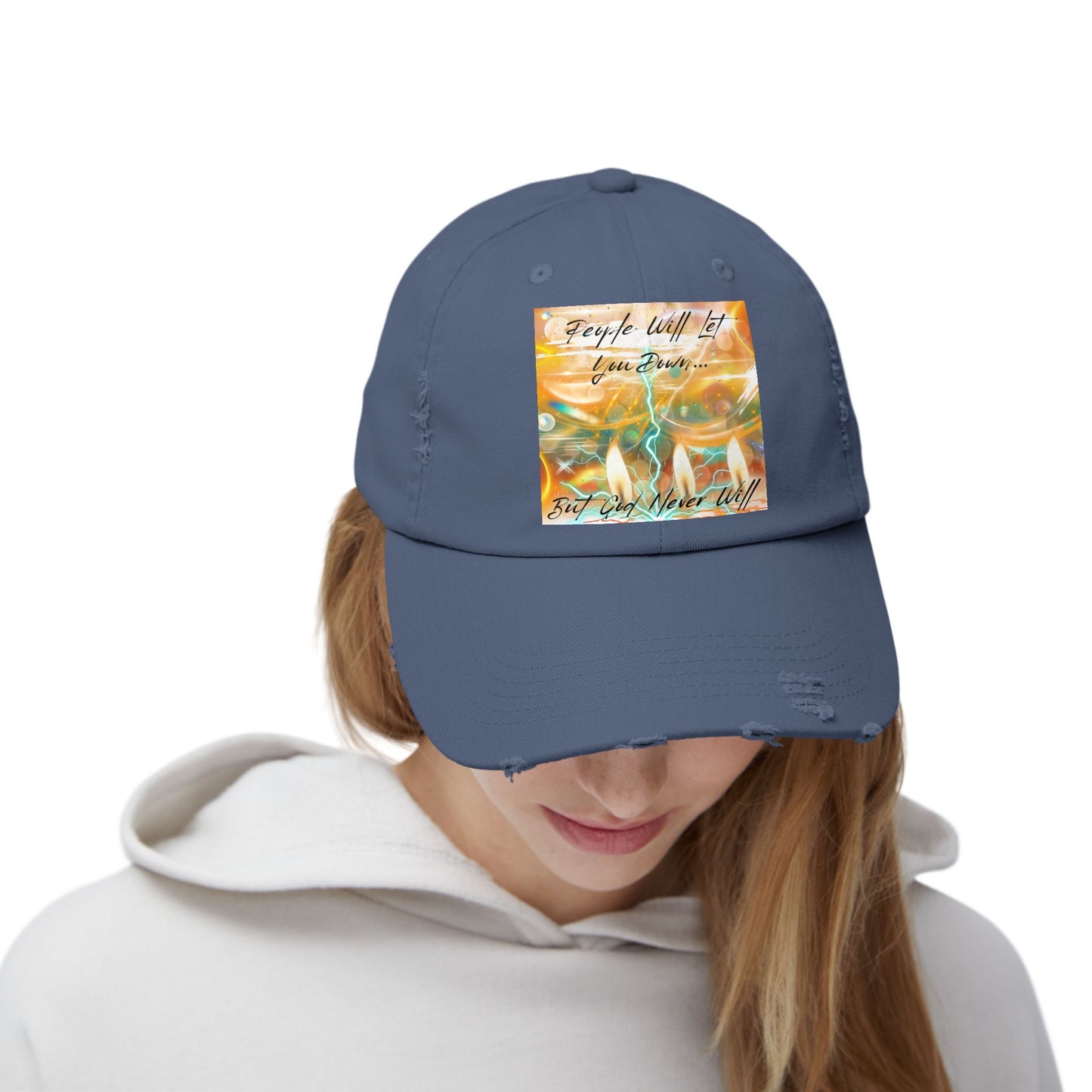 But God Never Will Unisex Distressed Cap - Buy Online - Color Blue