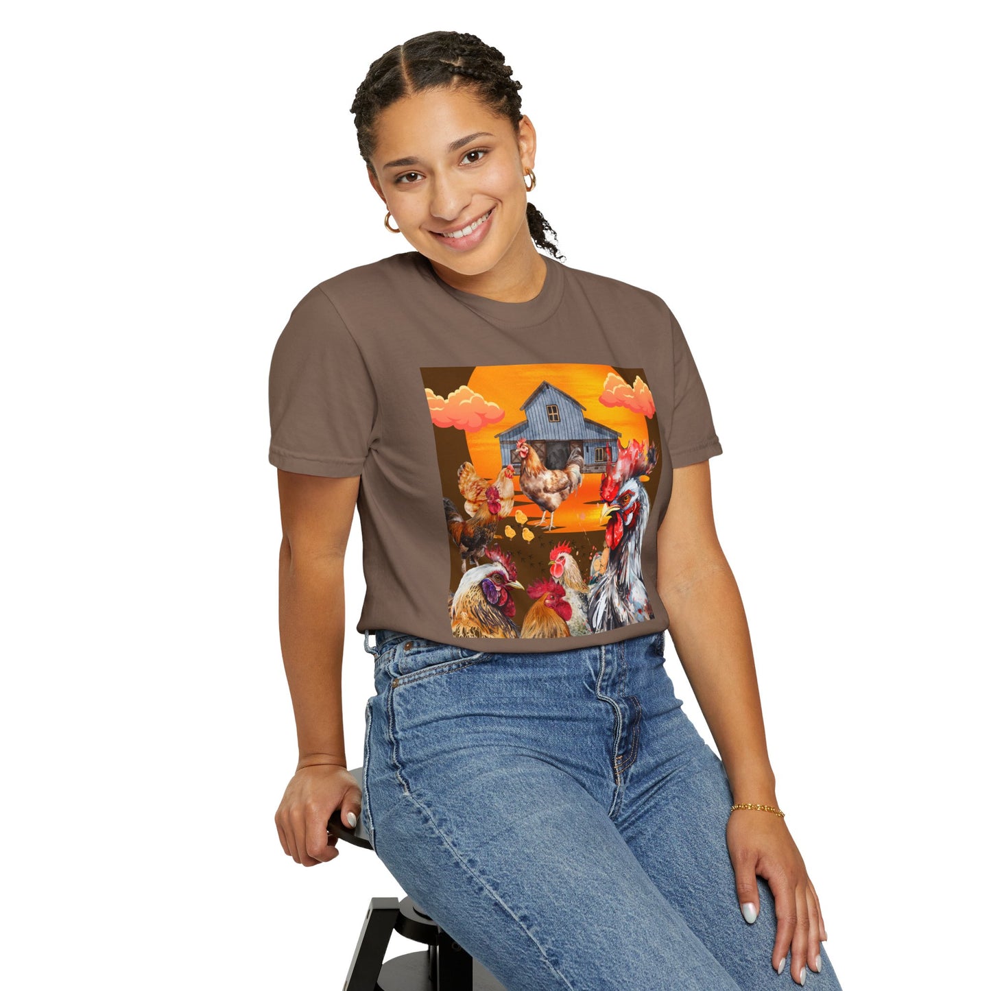 Chickens At Sunset Unisex Garment-Dyed T-shirt