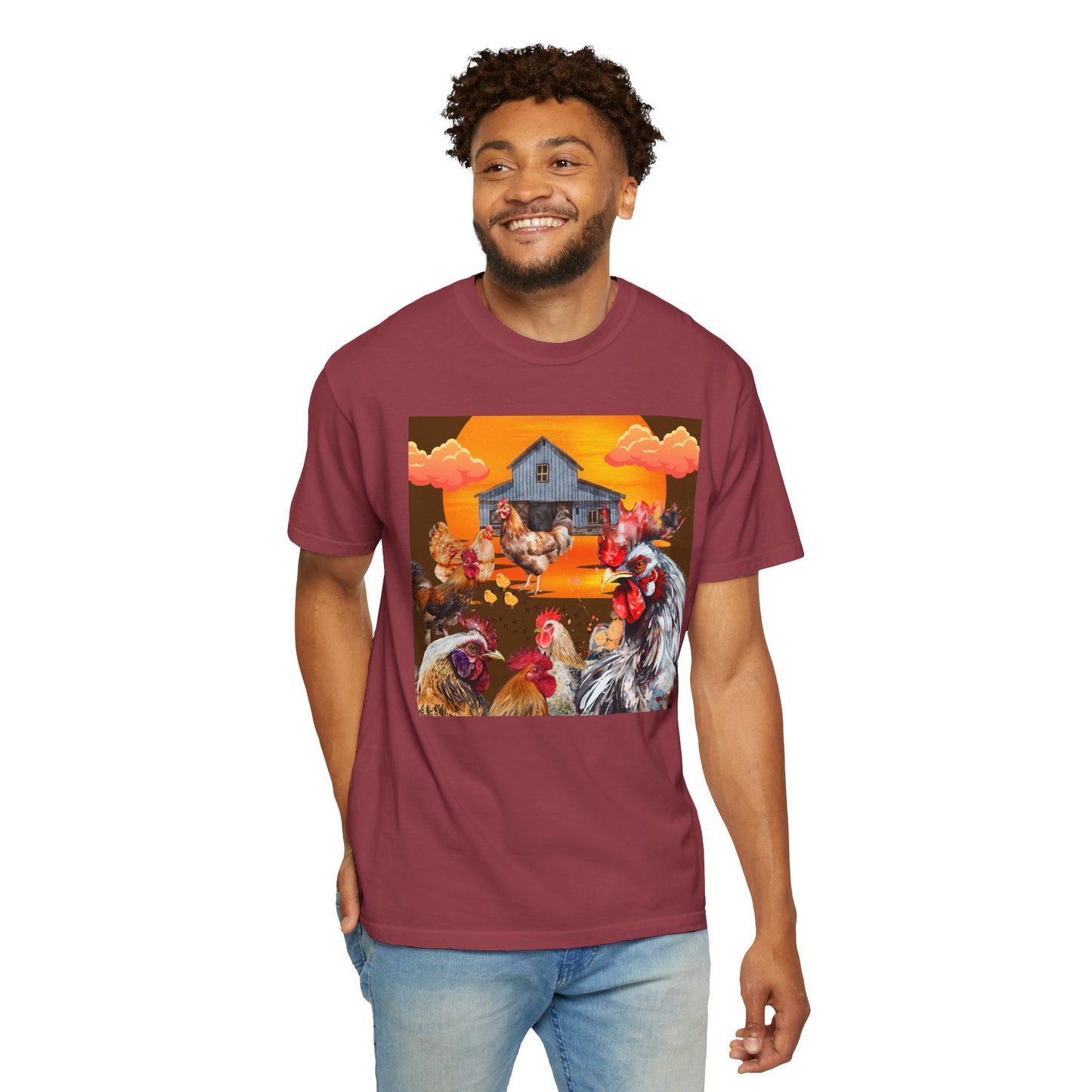 Chickens At Sunset Unisex Garment-Dyed T-shirt