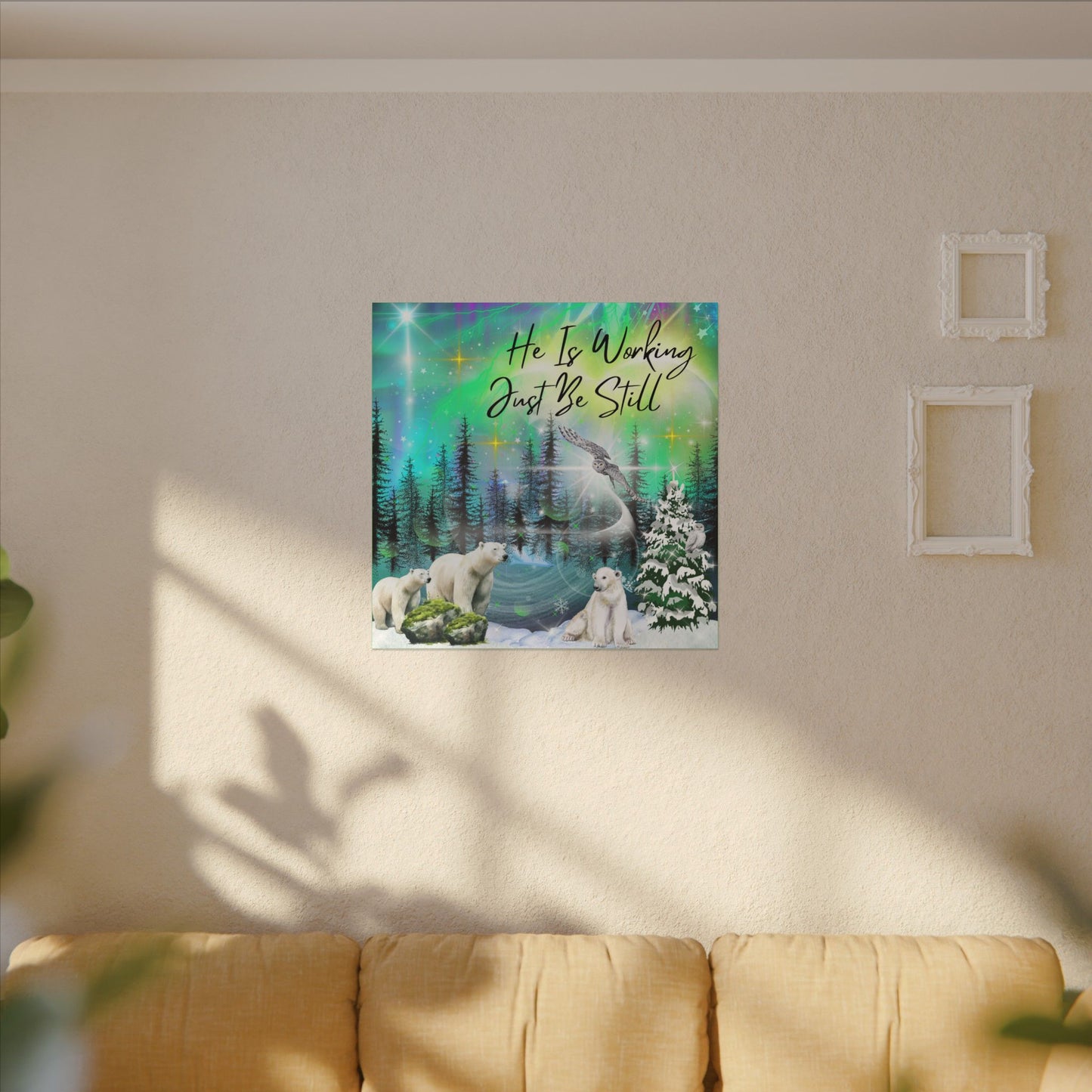 Just Be Still - Inspirational Canvas Wall Art, Polar Bear Decor, Nature Motivational Print, Home Office Wall Hangings, Gift for Nature Lovers
