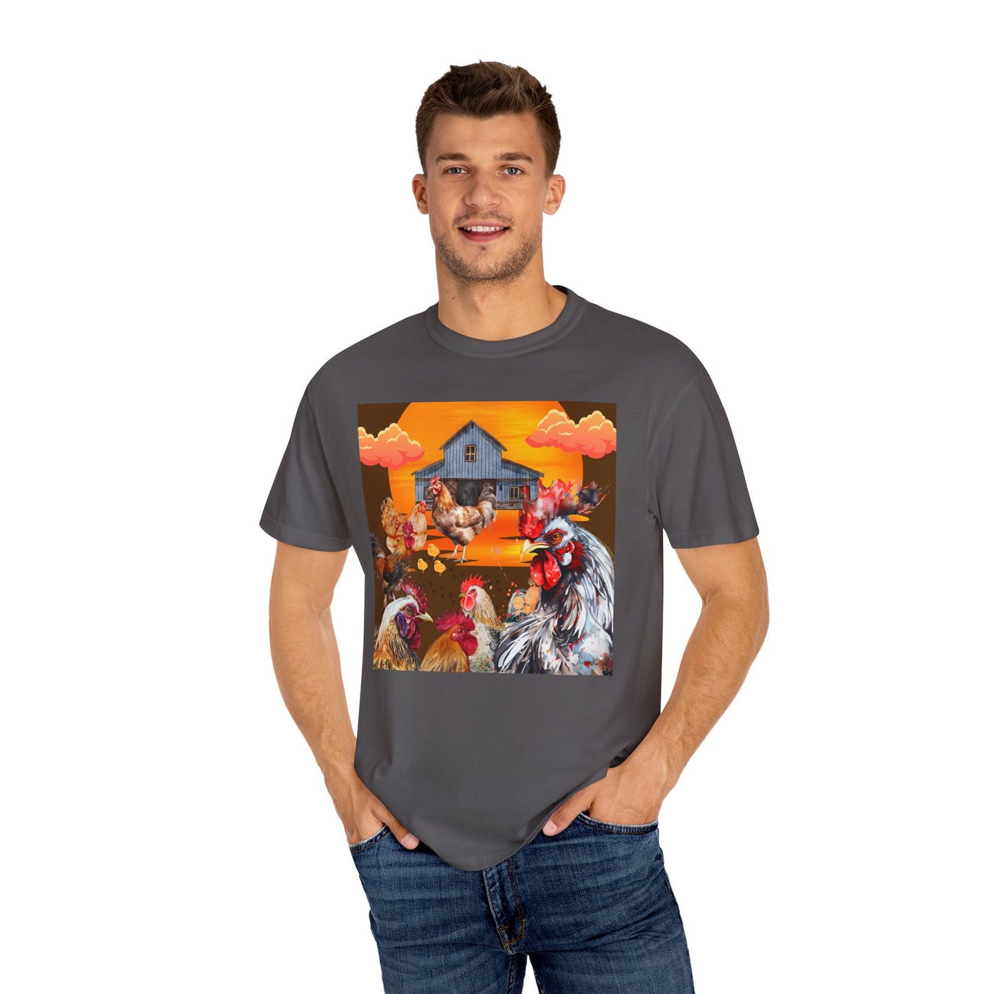 Chickens At Sunset Unisex Garment-Dyed T-shirt