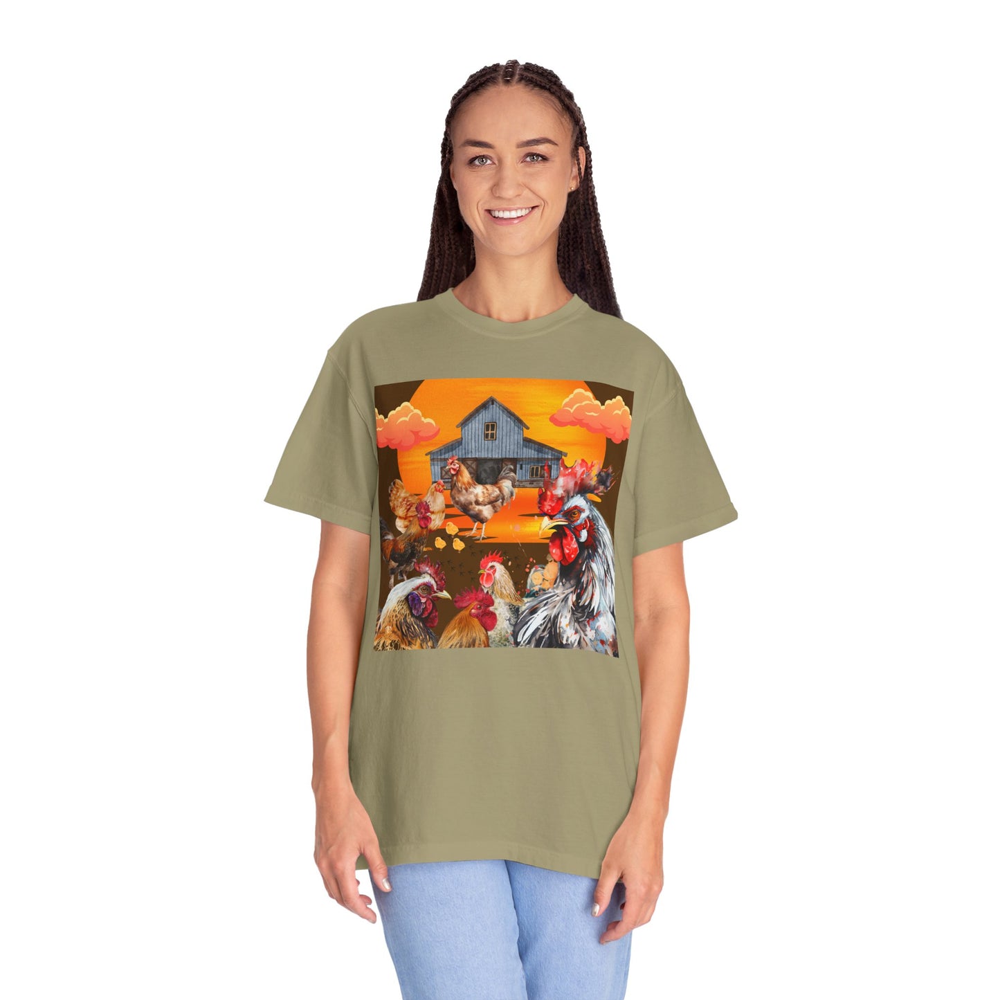 Chickens At Sunset Unisex Garment-Dyed T-shirt