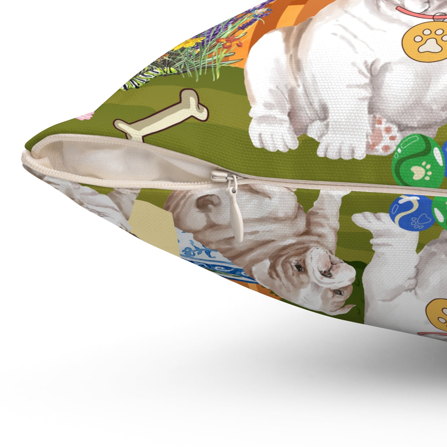 Backyard Bulldogs Spun Polyester Square Pillow, Bulldog Spun Polyester Square Pillow