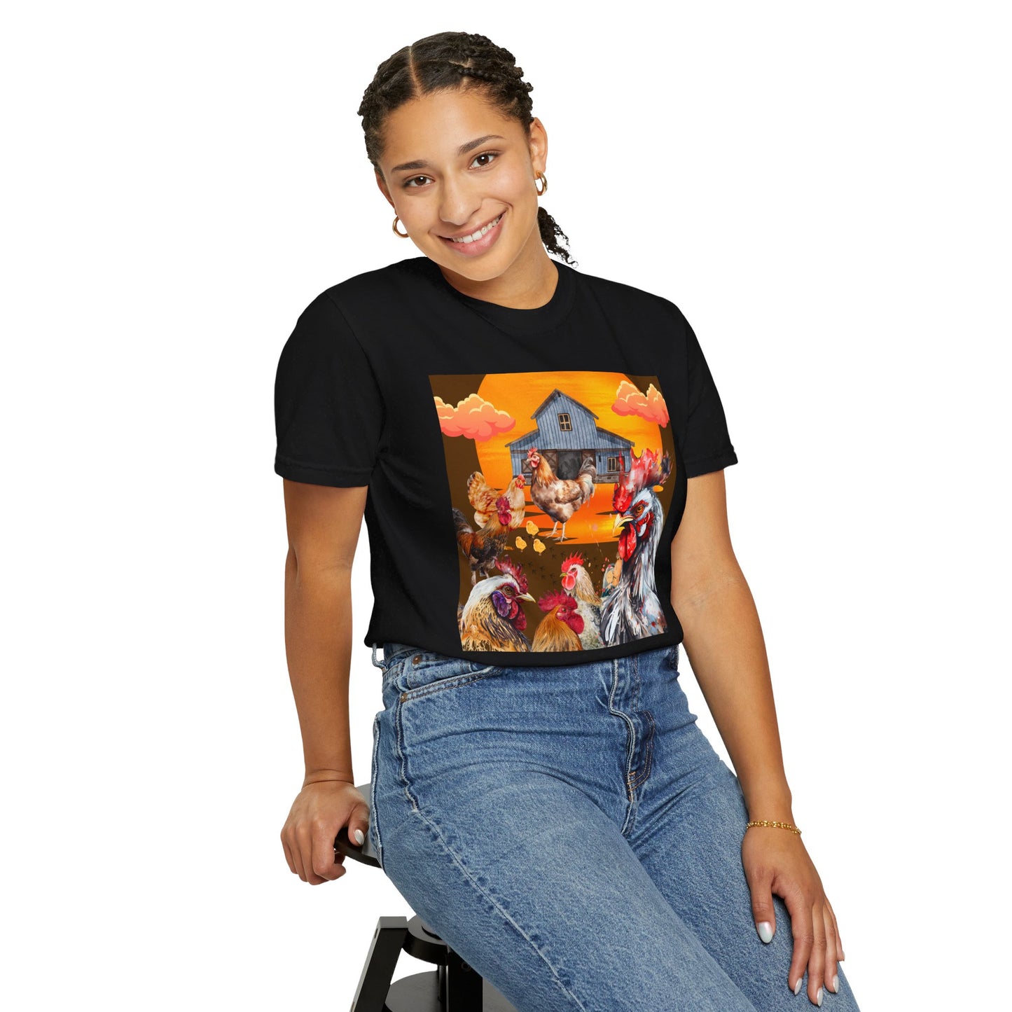 Chickens At Sunset Unisex Garment-Dyed T-shirt