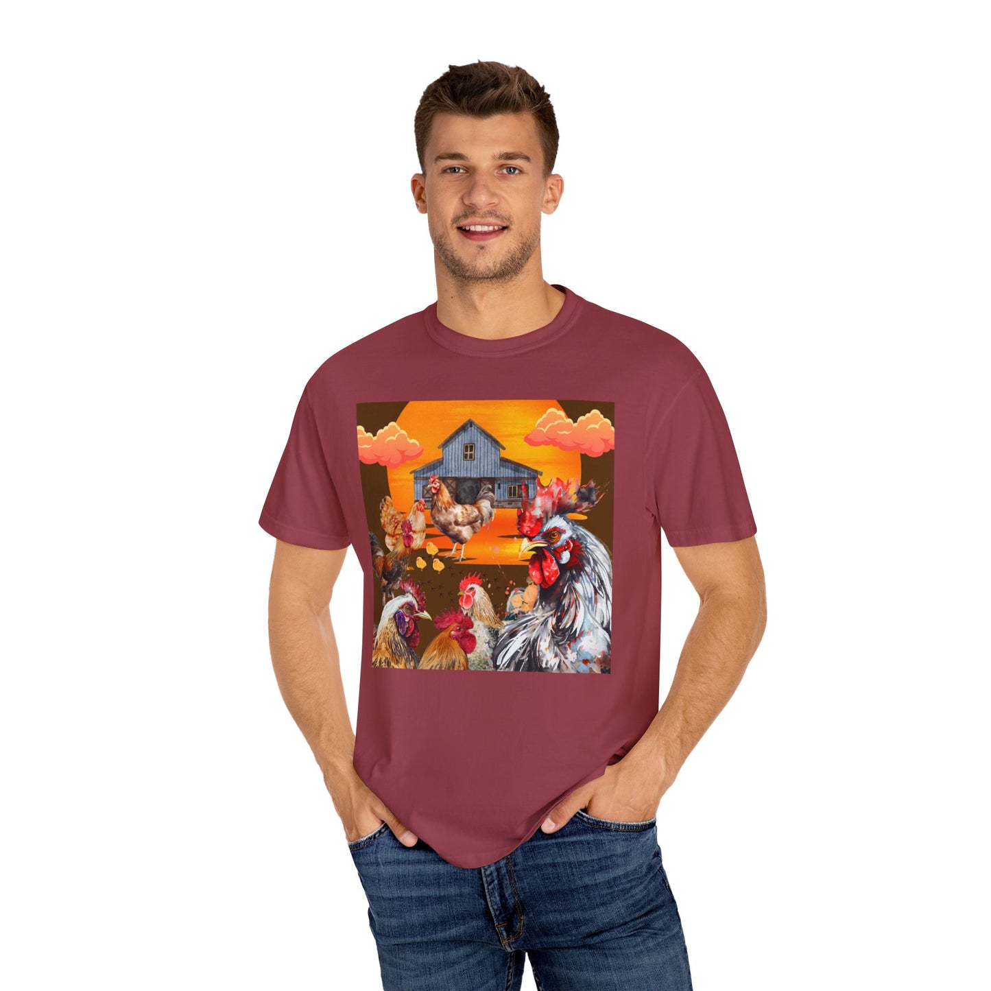 Chickens At Sunset Unisex Garment-Dyed T-shirt