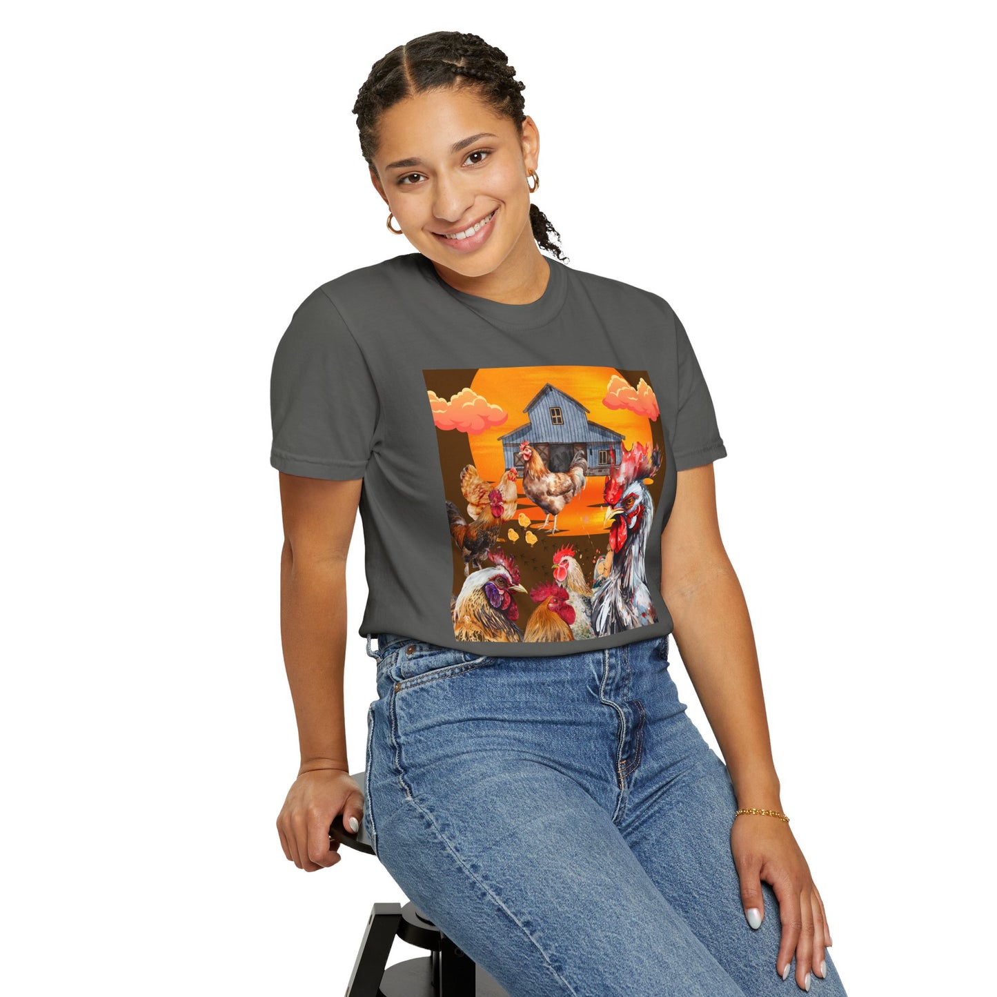 Chickens At Sunset Unisex Garment-Dyed T-shirt
