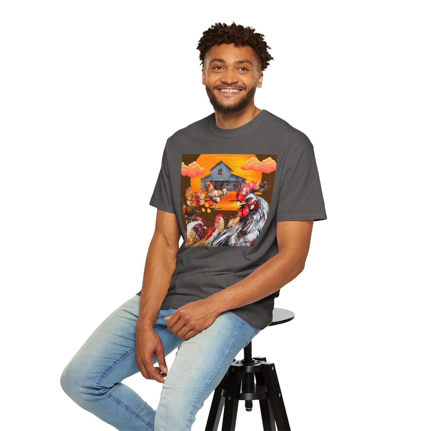 Chickens At Sunset Unisex Garment-Dyed T-shirt