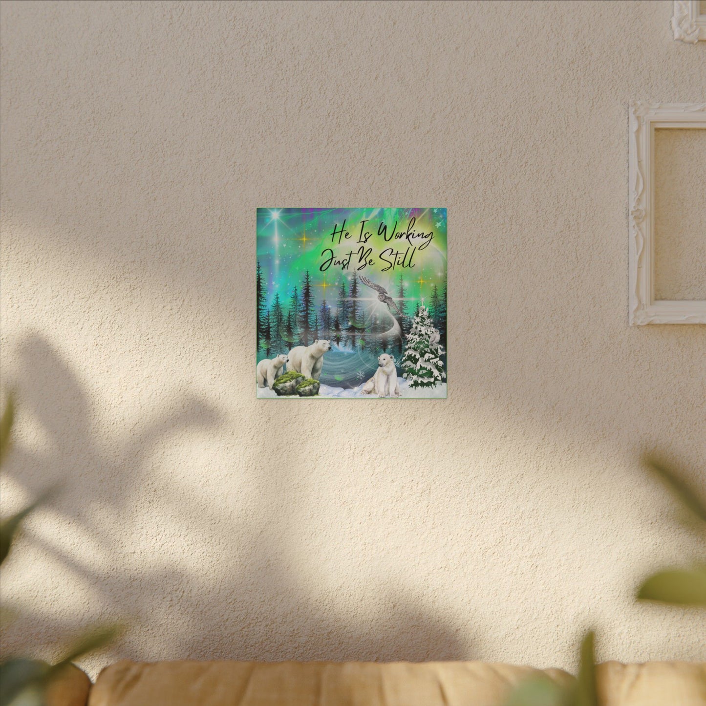 Just Be Still - Inspirational Canvas Wall Art, Polar Bear Decor, Nature Motivational Print, Home Office Wall Hangings, Gift for Nature Lovers