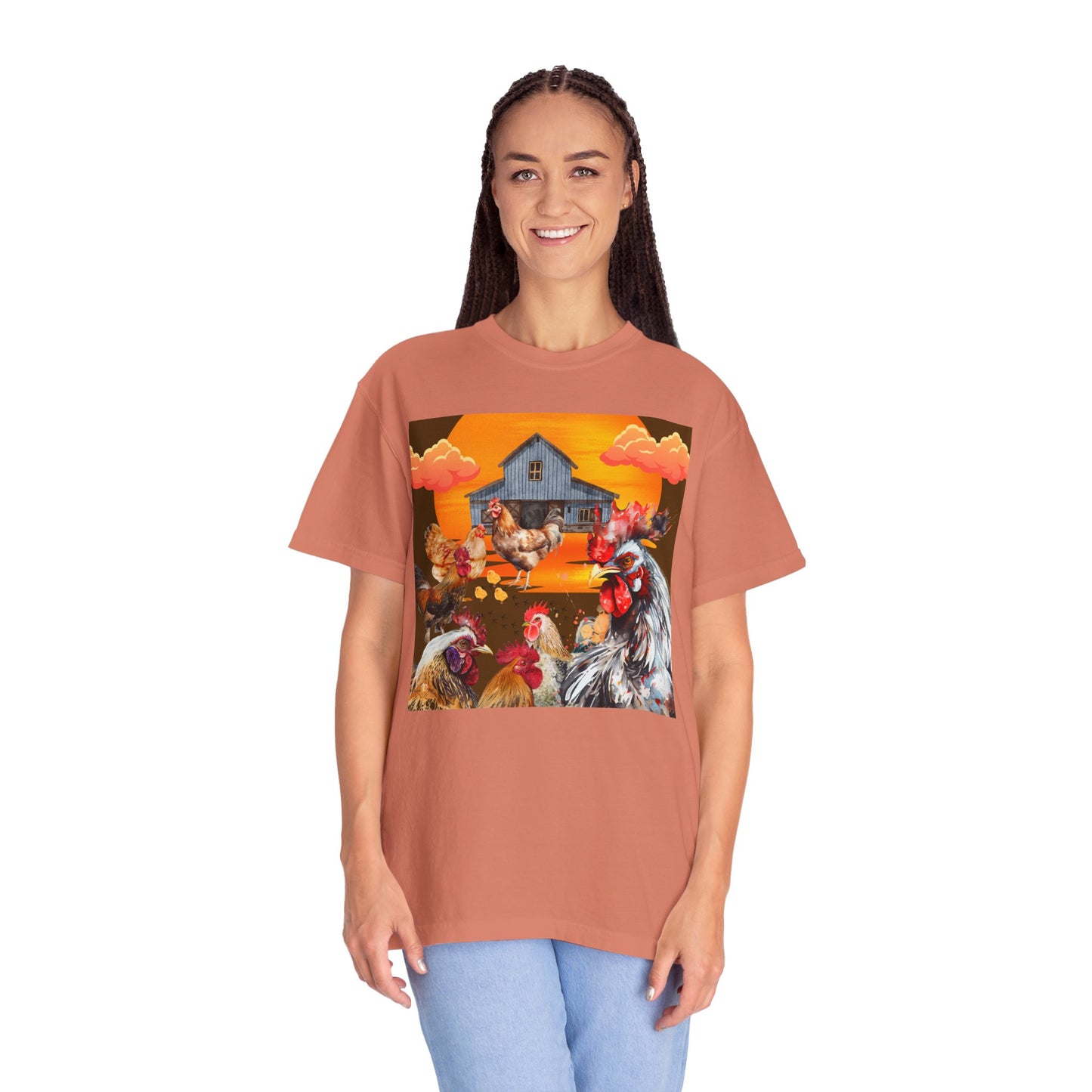 Chickens At Sunset Unisex Garment-Dyed T-shirt