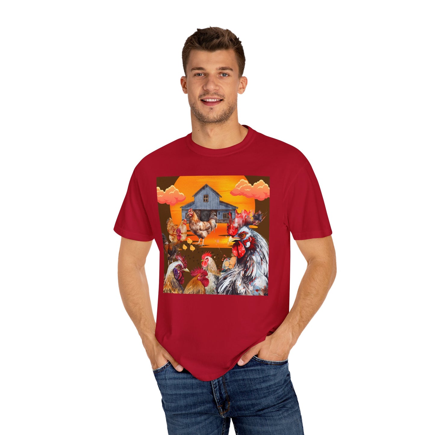 Chickens At Sunset Unisex Garment-Dyed T-shirt