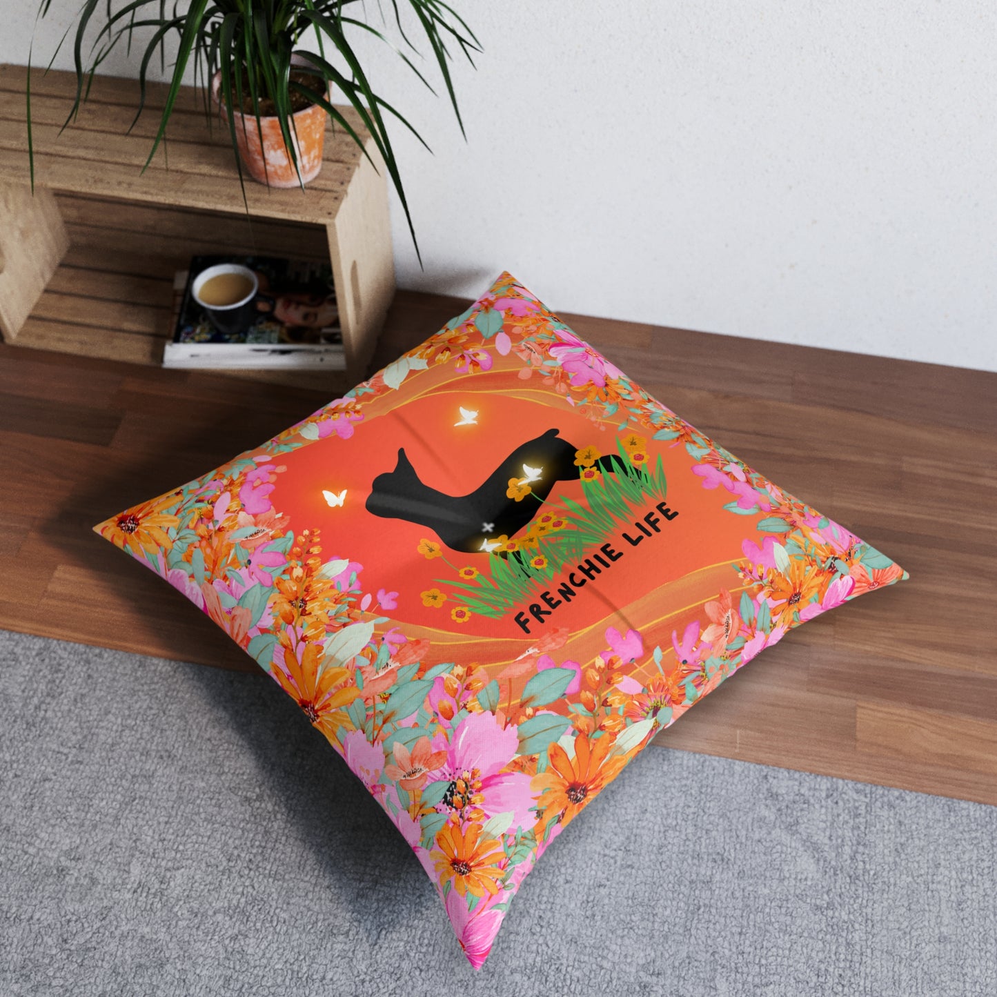 Frenchie Life Tufted Floor Pillow, Square