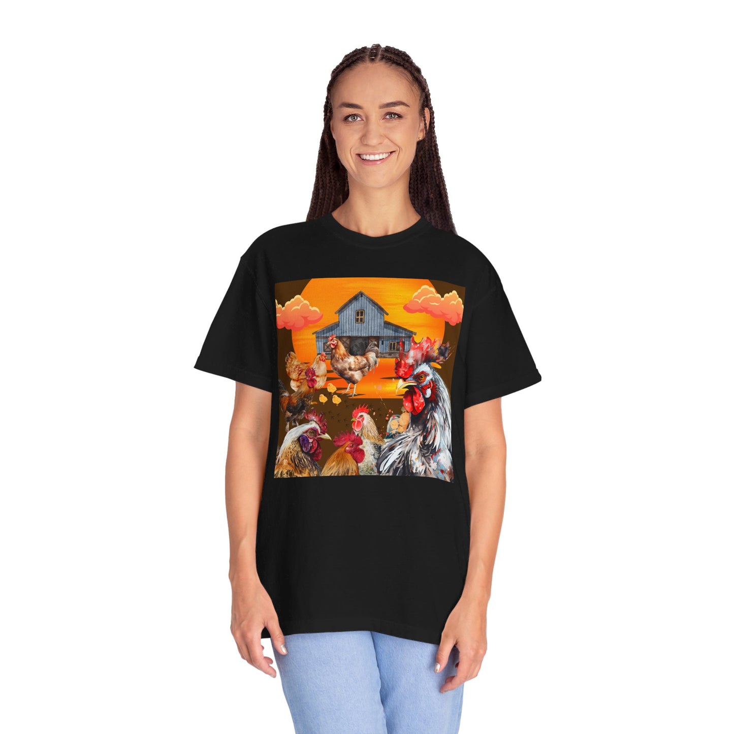 Chickens At Sunset Unisex Garment-Dyed T-shirt