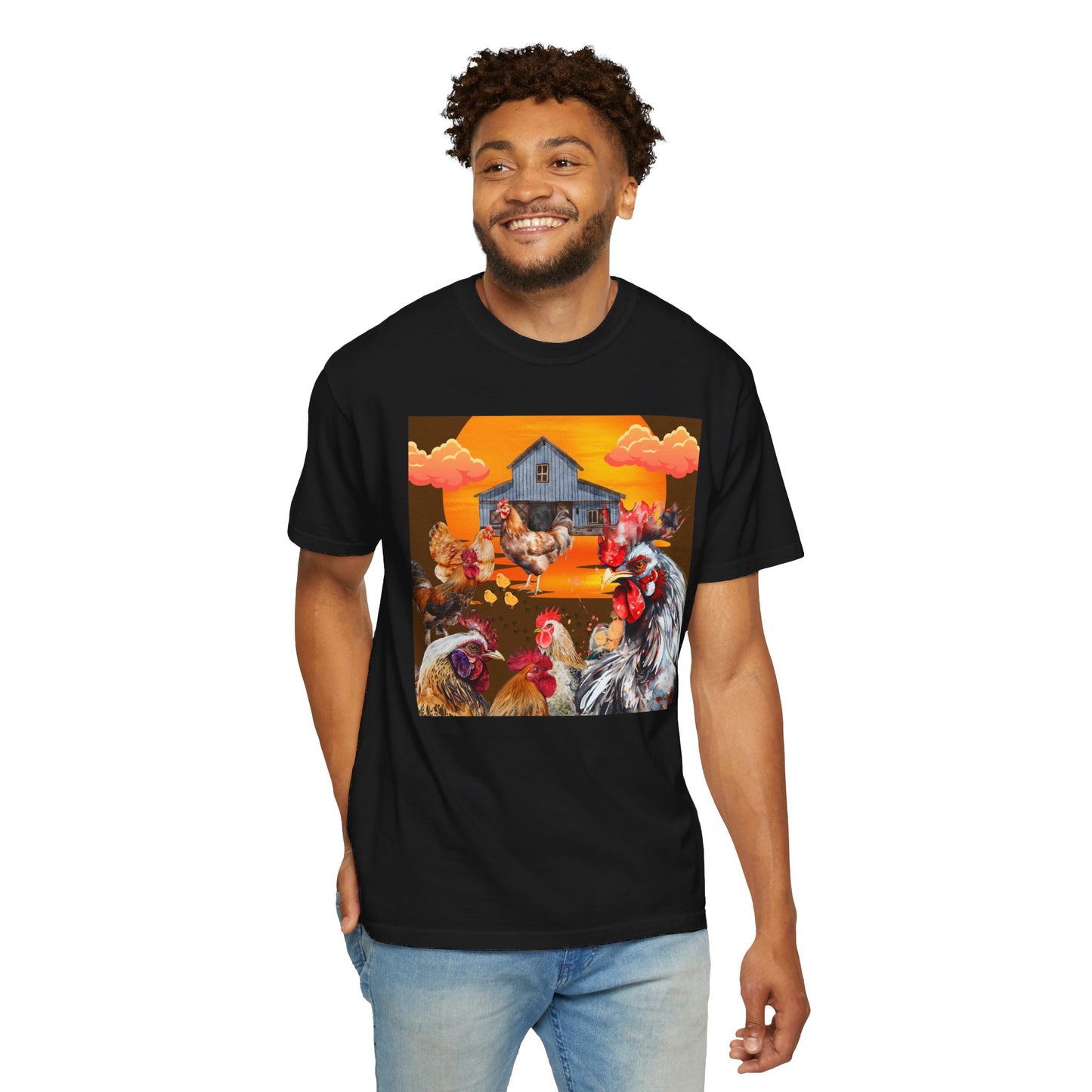 Chickens At Sunset Unisex Garment-Dyed T-shirt