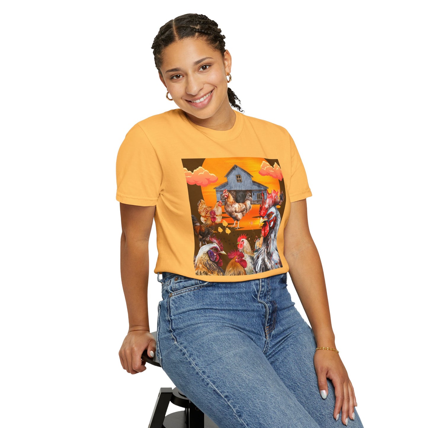 Chickens At Sunset Unisex Garment-Dyed T-shirt