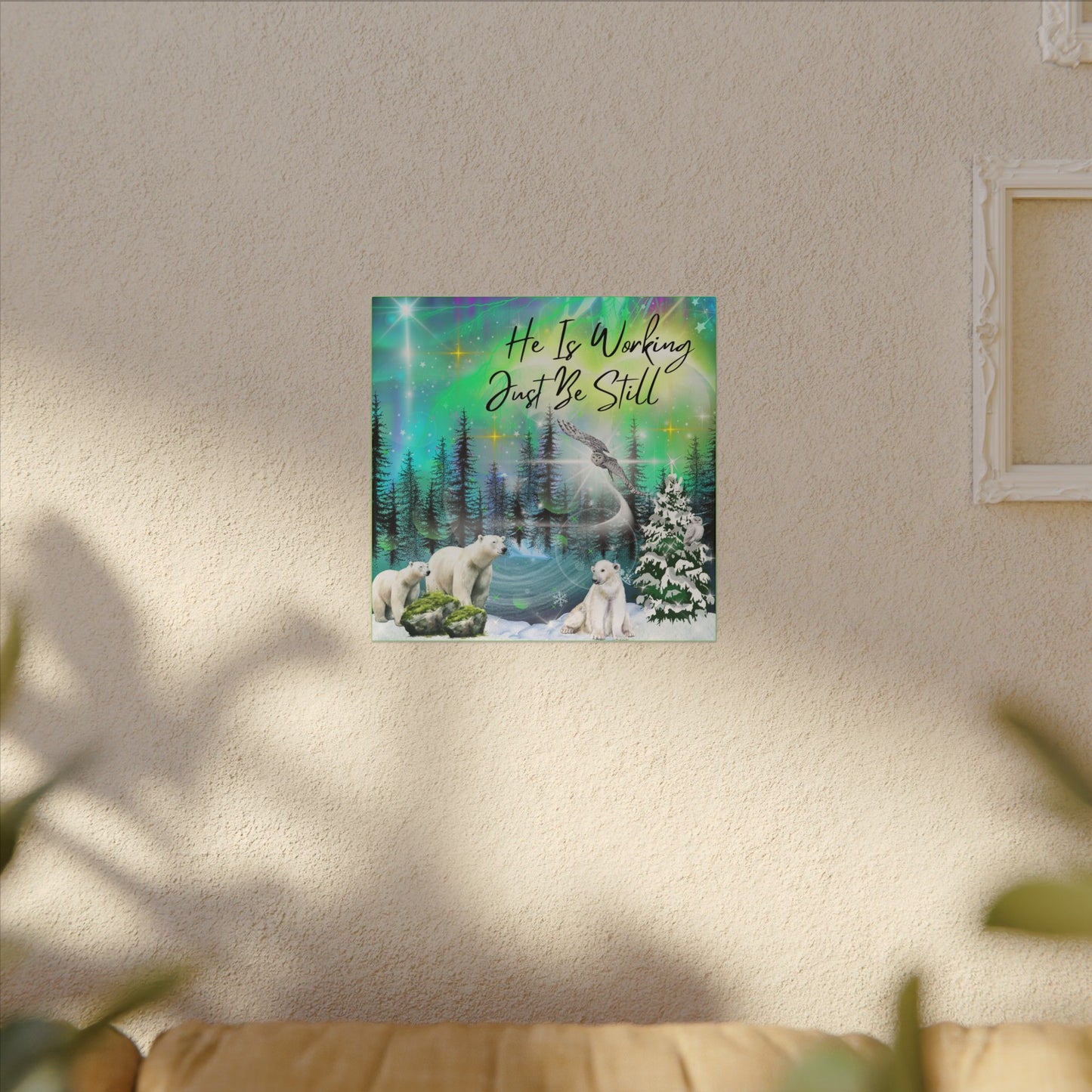 Just Be Still - Inspirational Canvas Wall Art, Polar Bear Decor, Nature Motivational Print, Home Office Wall Hangings, Gift for Nature Lovers