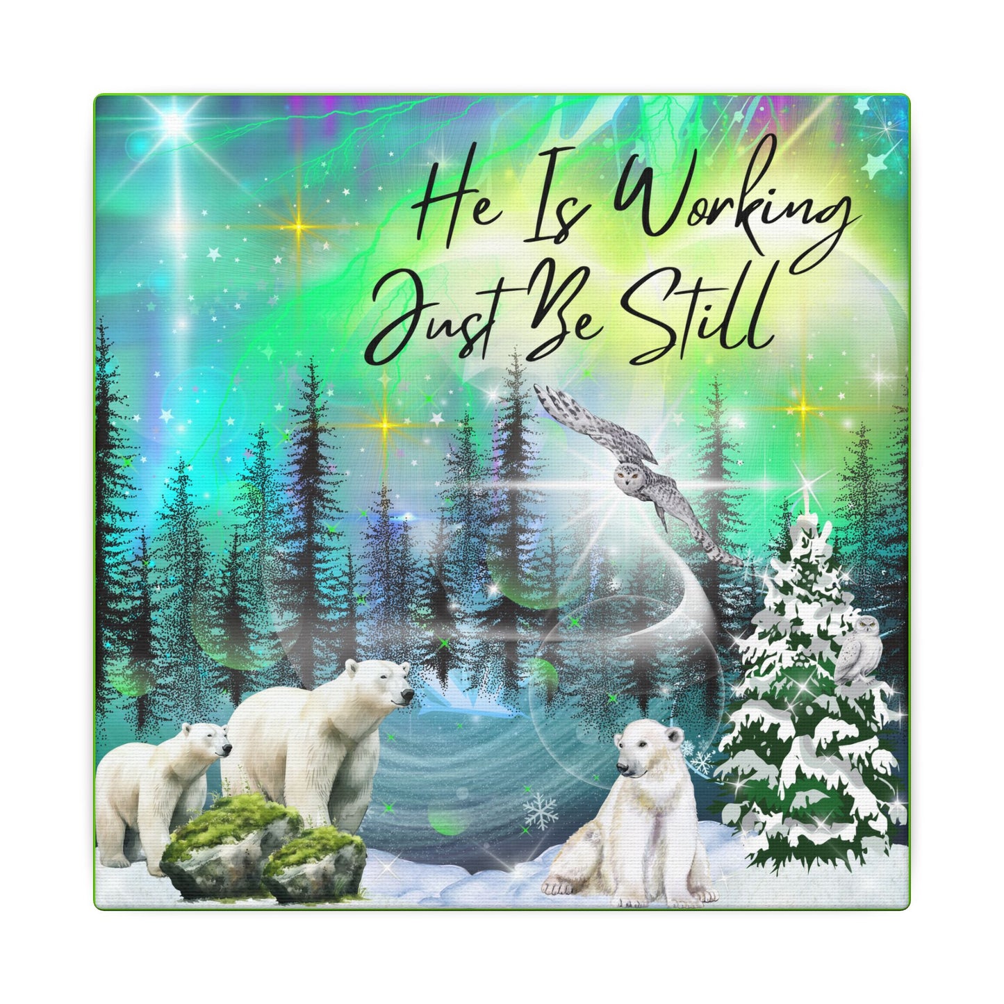 Just Be Still - Inspirational Canvas Wall Art, Polar Bear Decor, Nature Motivational Print, Home Office Wall Hangings, Gift for Nature Lovers