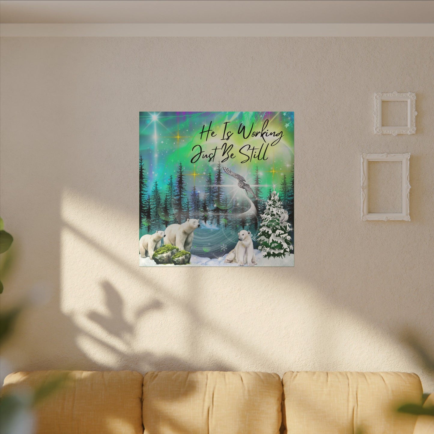 Just Be Still - Inspirational Canvas Wall Art, Polar Bear Decor, Nature Motivational Print, Home Office Wall Hangings, Gift for Nature Lovers