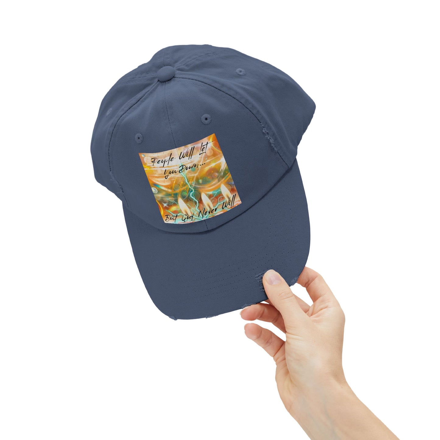 But God Never Will Unisex Distressed Cap - Buy Online - Color Blue