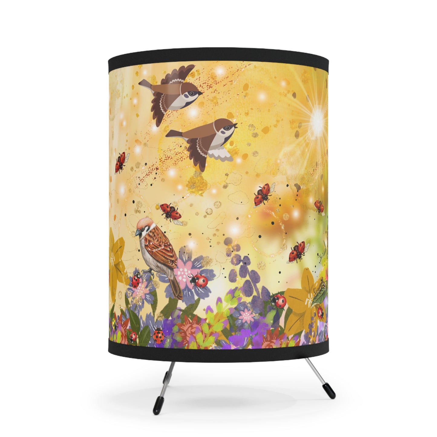 Ladybug Garden Tripod Lamp with High-Res Printed Shade, US\CA plug