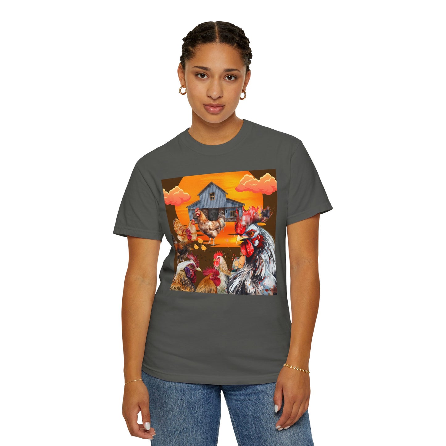 Chickens At Sunset Unisex Garment-Dyed T-shirt