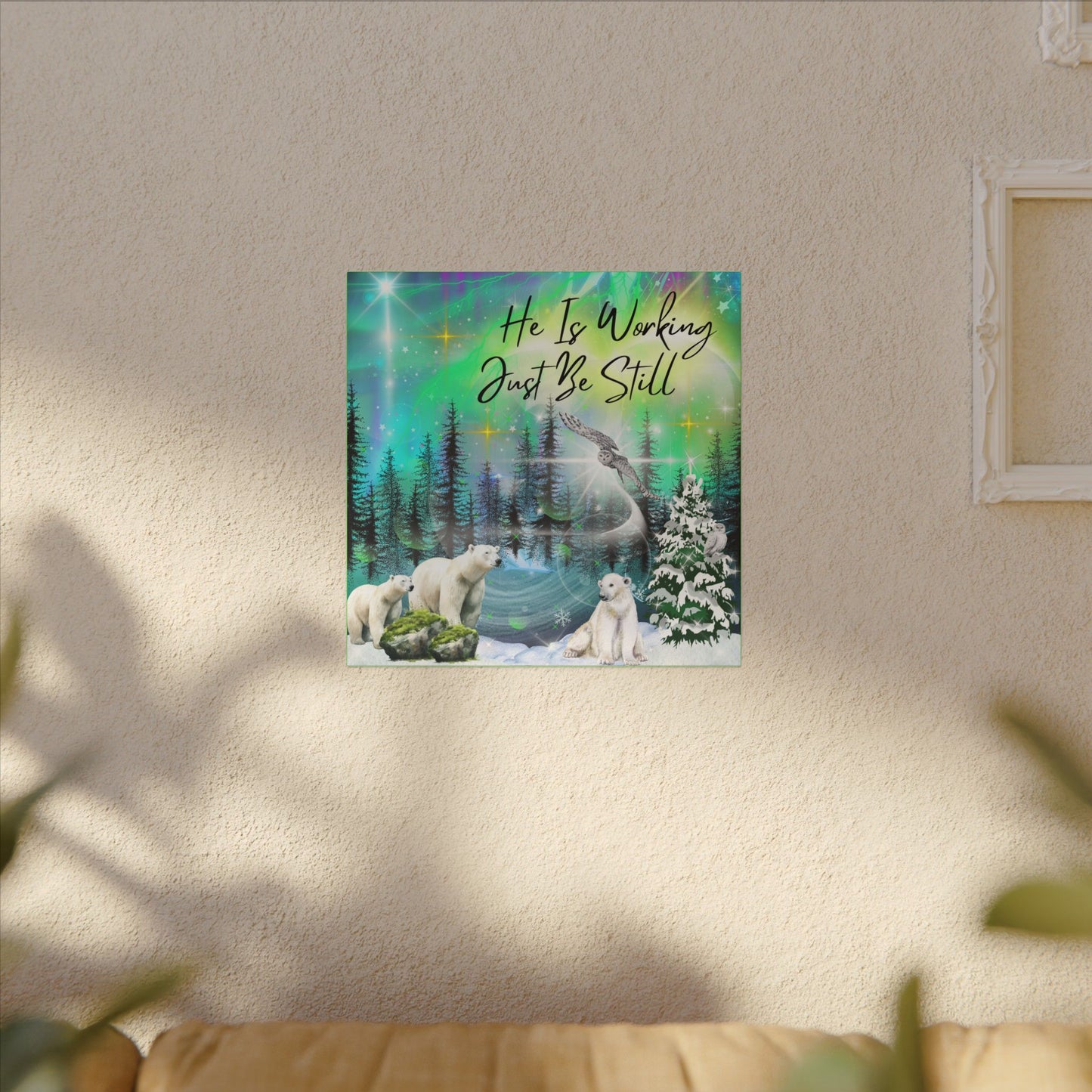 Just Be Still - Inspirational Canvas Wall Art, Polar Bear Decor, Nature Motivational Print, Home Office Wall Hangings, Gift for Nature Lovers