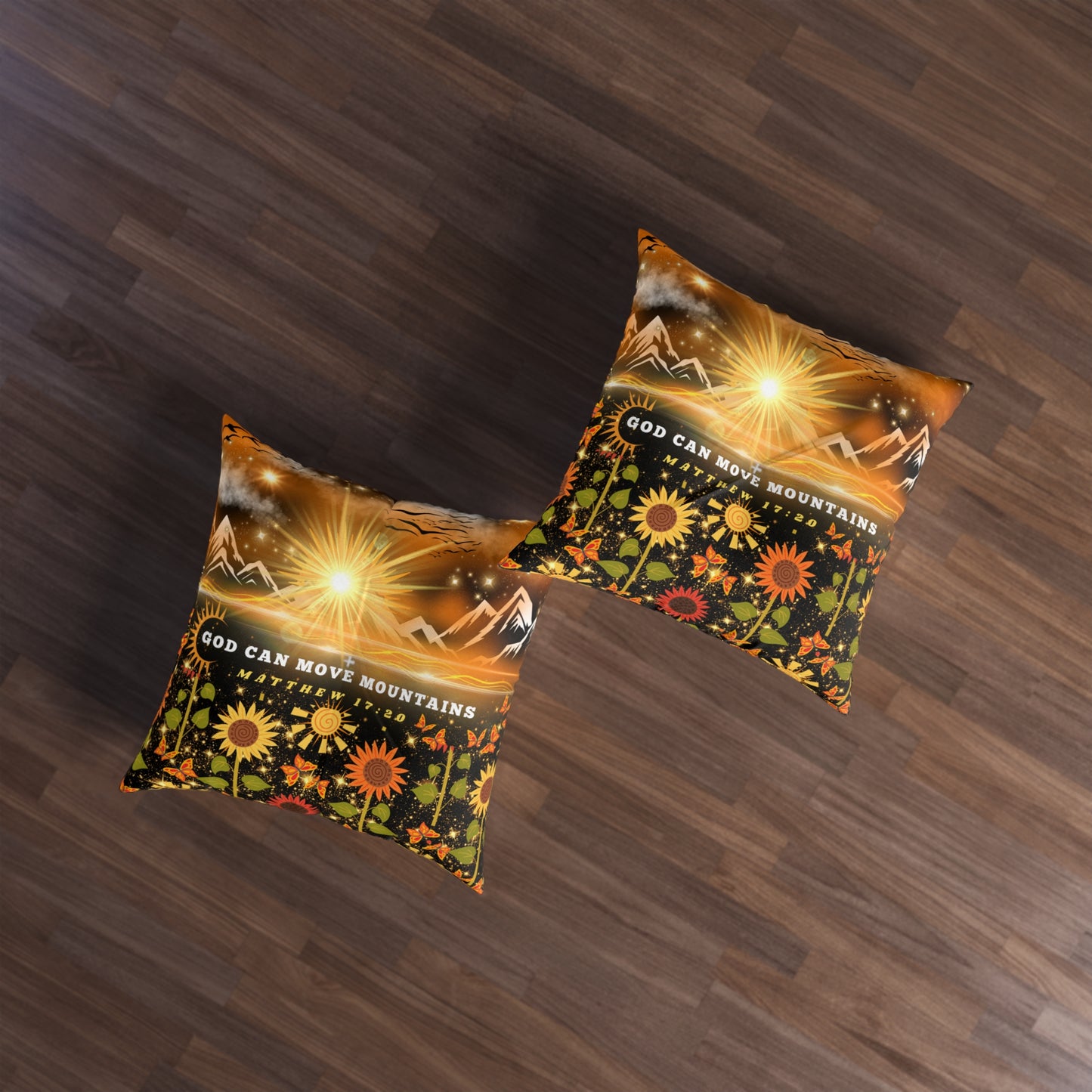 God Can Move Mountains Tufted Floor Pillow, Square