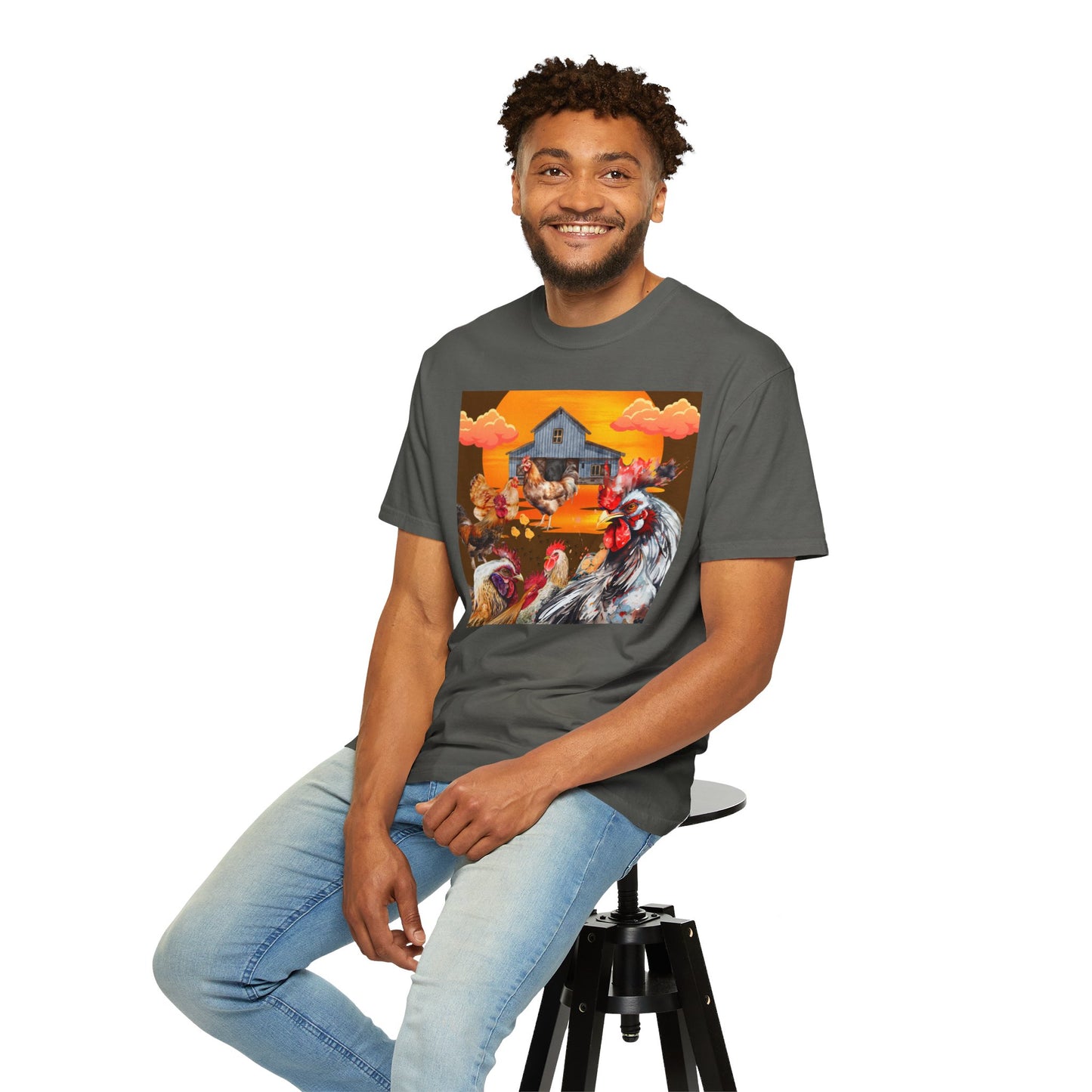 Chickens At Sunset Unisex Garment-Dyed T-shirt