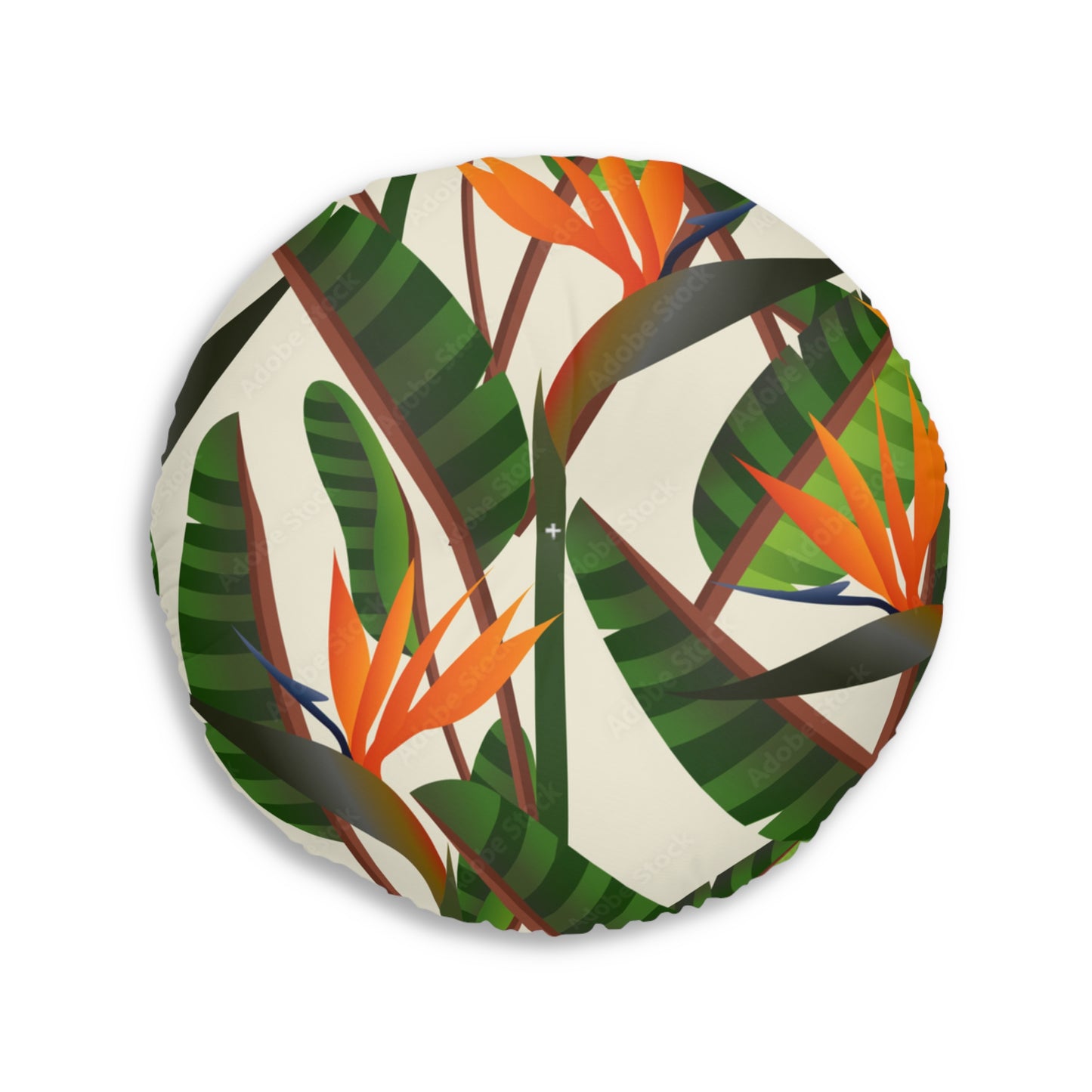 Tufted Floor Pillow, Round Bird Of Paradise