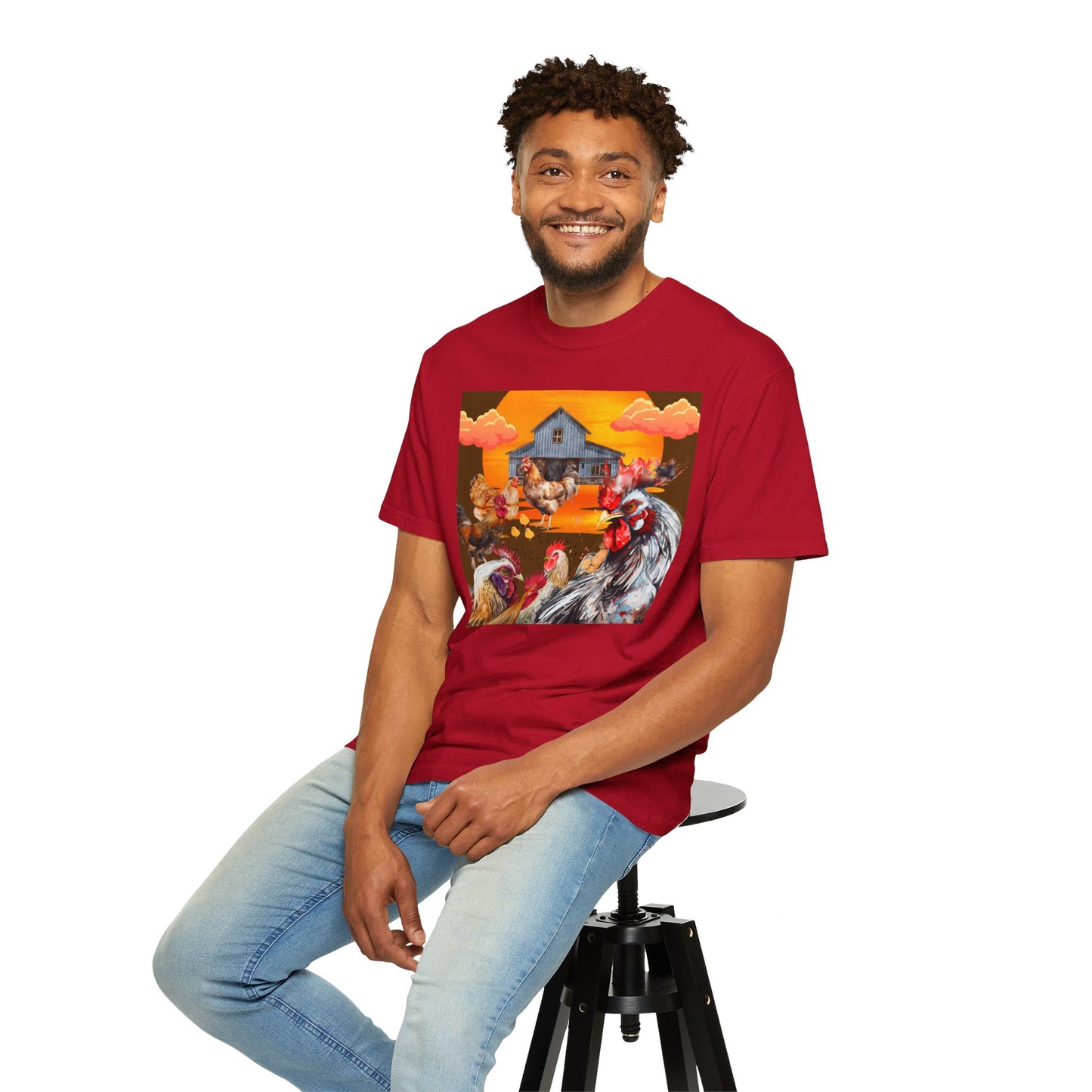 Chickens At Sunset Unisex Garment-Dyed T-shirt