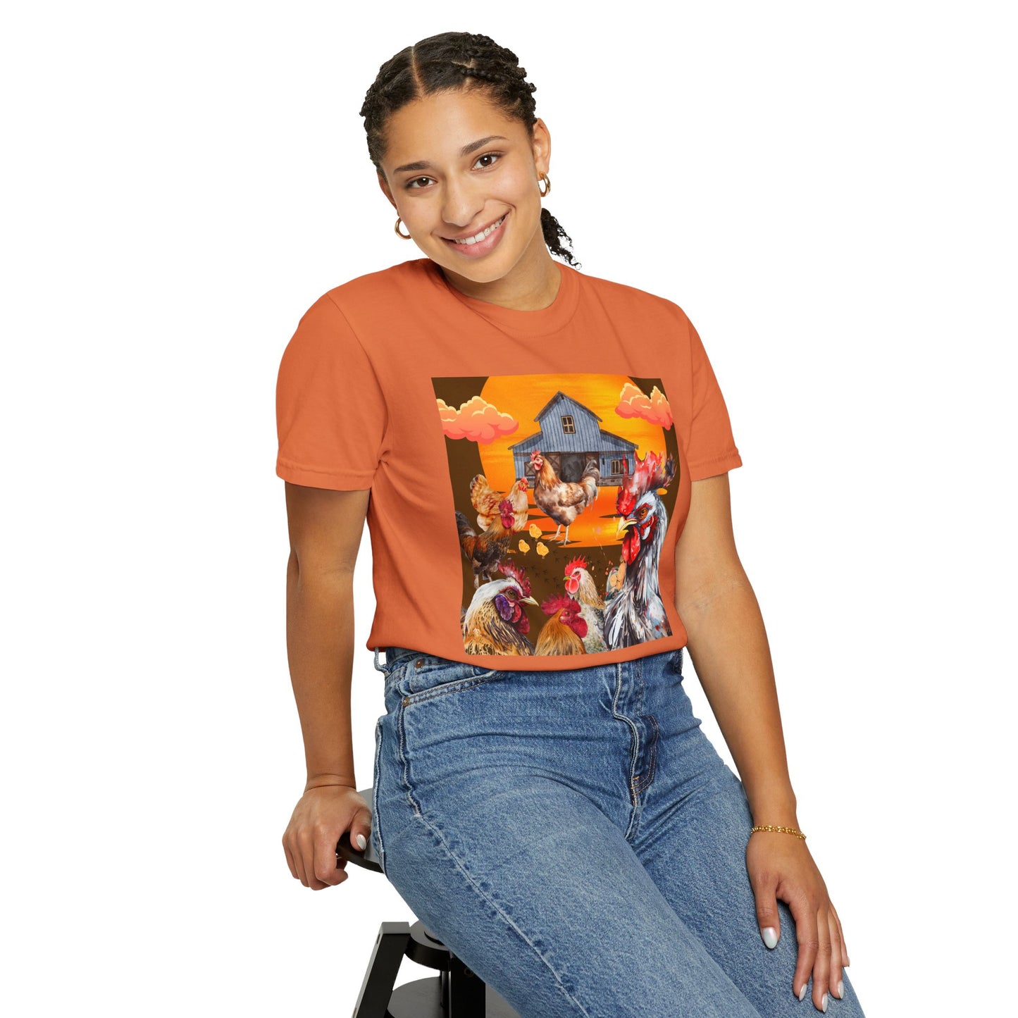 Chickens At Sunset Unisex Garment-Dyed T-shirt