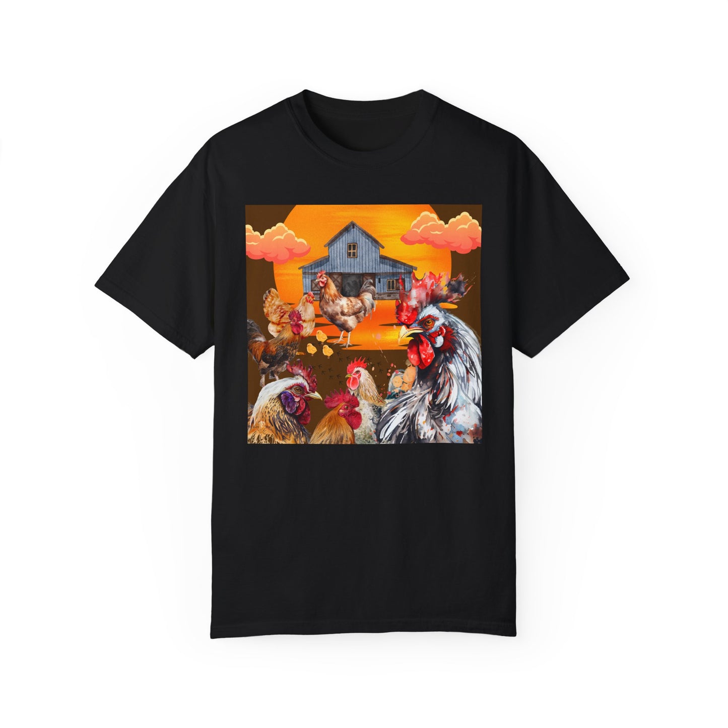 Chickens At Sunset Unisex Garment-Dyed T-shirt