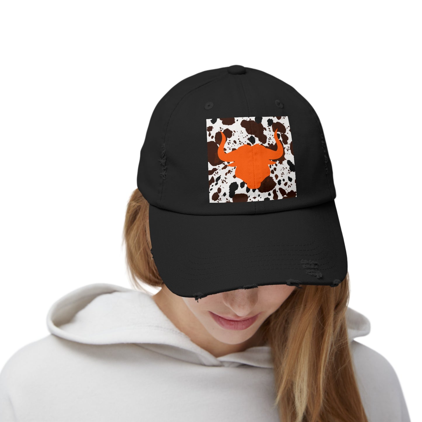 Cow 3 Unisex Distressed Cap
