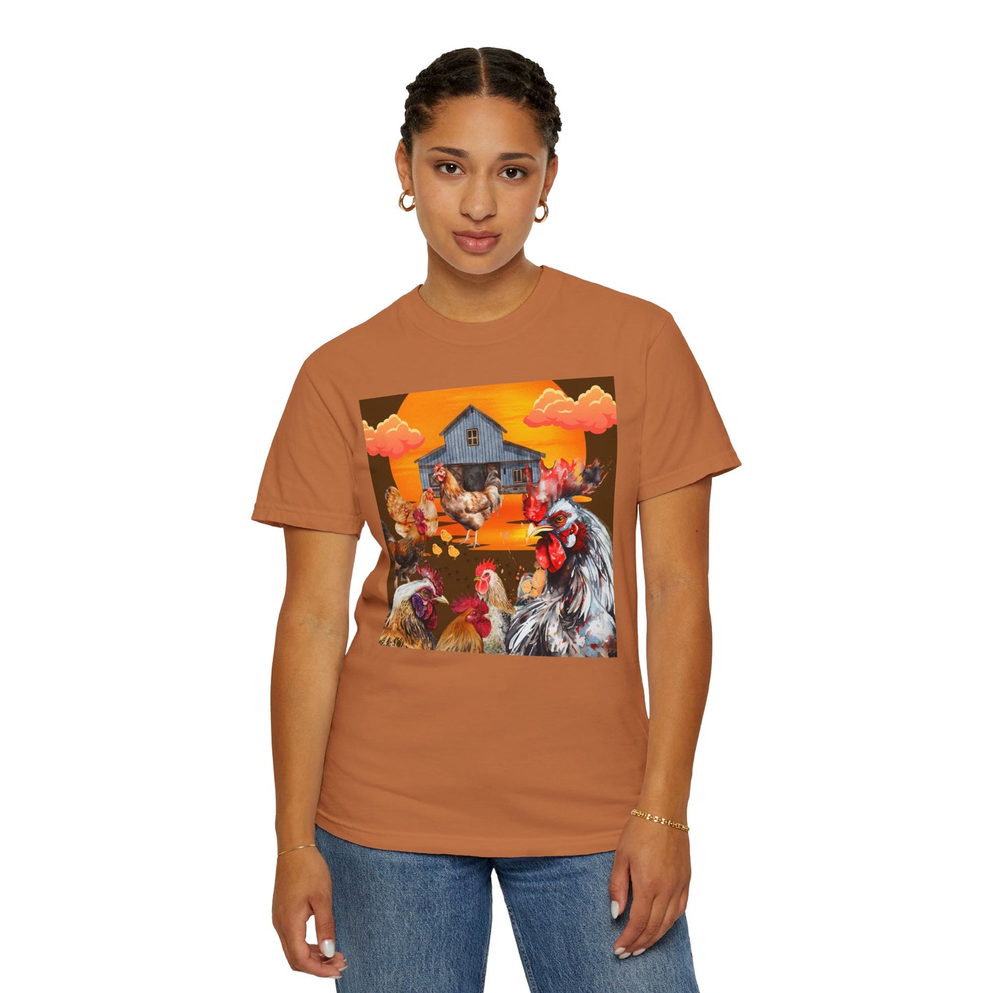 Chickens At Sunset Unisex Garment-Dyed T-shirt