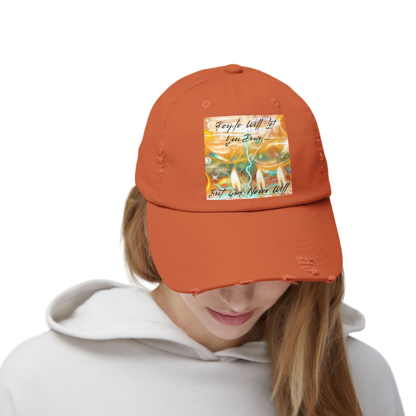 But God Never Will Unisex Distressed Cap - Buy Online - Color Orange