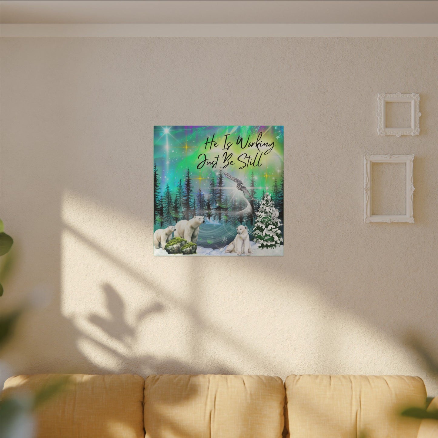 Just Be Still - Inspirational Canvas Wall Art, Polar Bear Decor, Nature Motivational Print, Home Office Wall Hangings, Gift for Nature Lovers