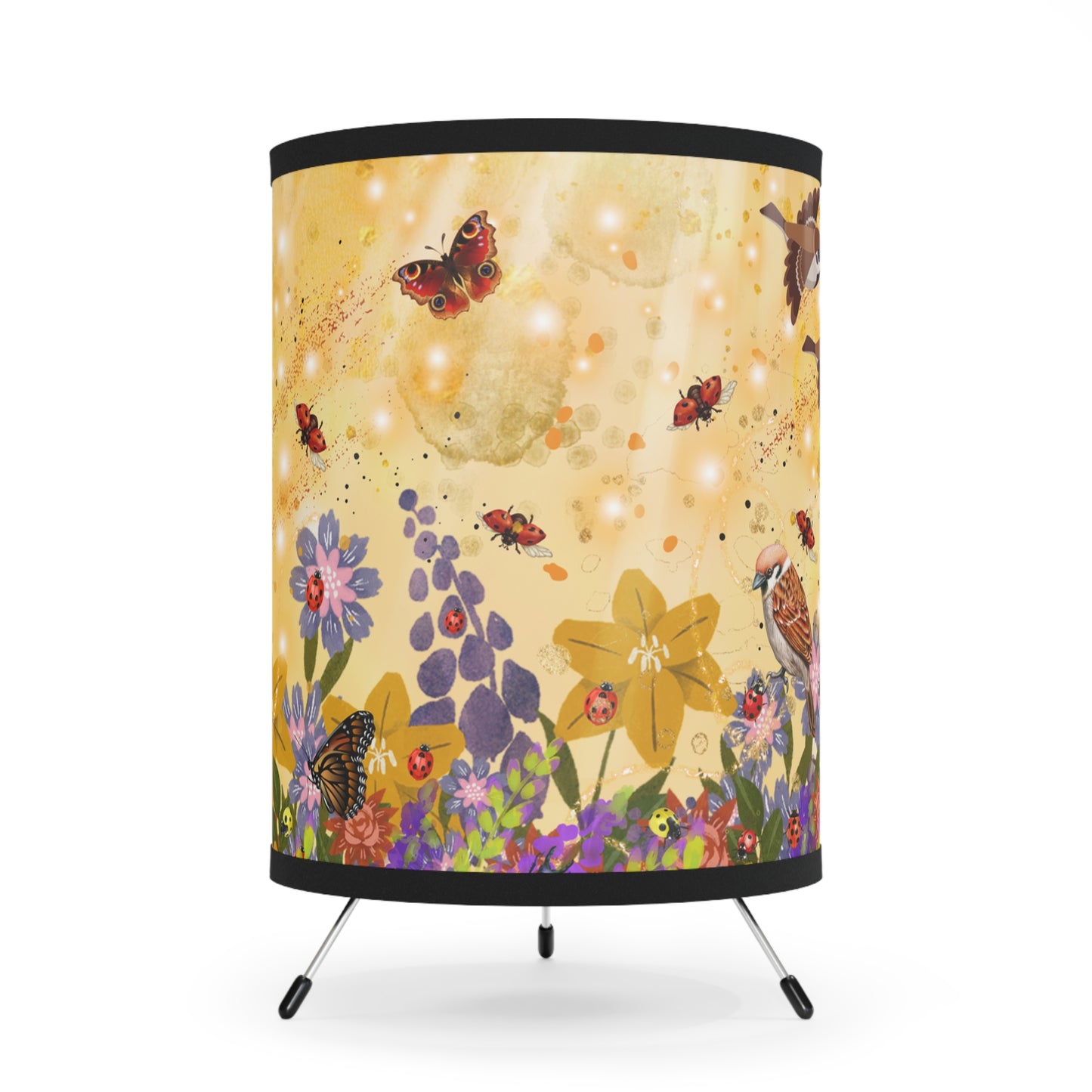 Ladybug Garden Tripod Lamp with High-Res Printed Shade, US\CA plug