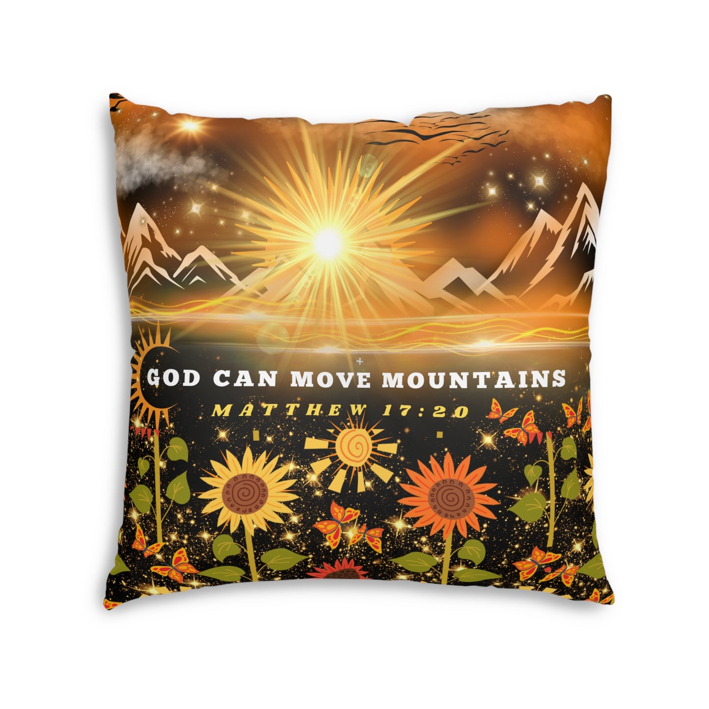 God Can Move Mountains Tufted Floor Pillow, Square