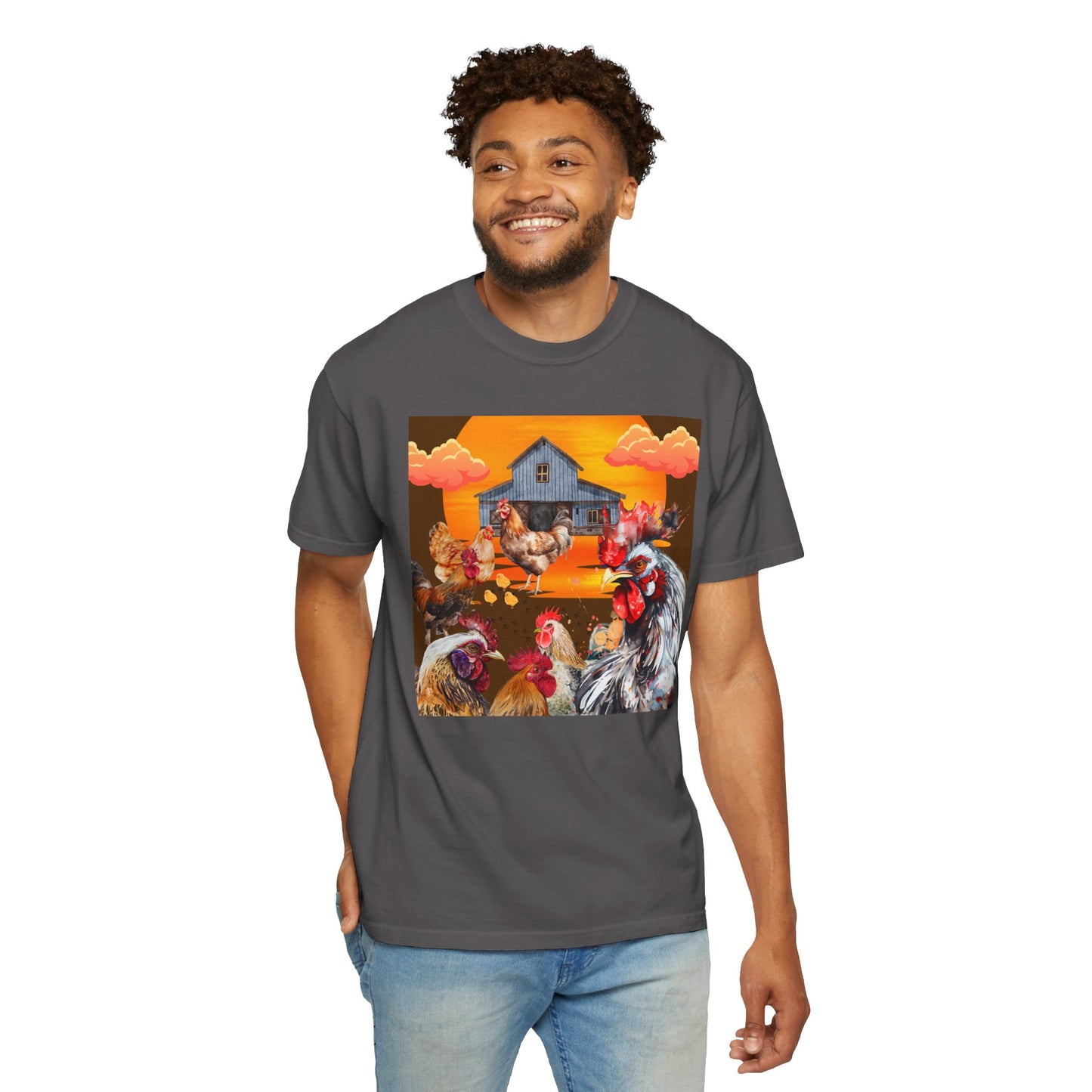 Chickens At Sunset Unisex Garment-Dyed T-shirt
