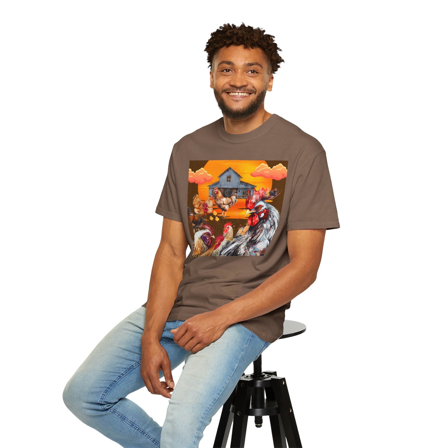 Chickens At Sunset Unisex Garment-Dyed T-shirt