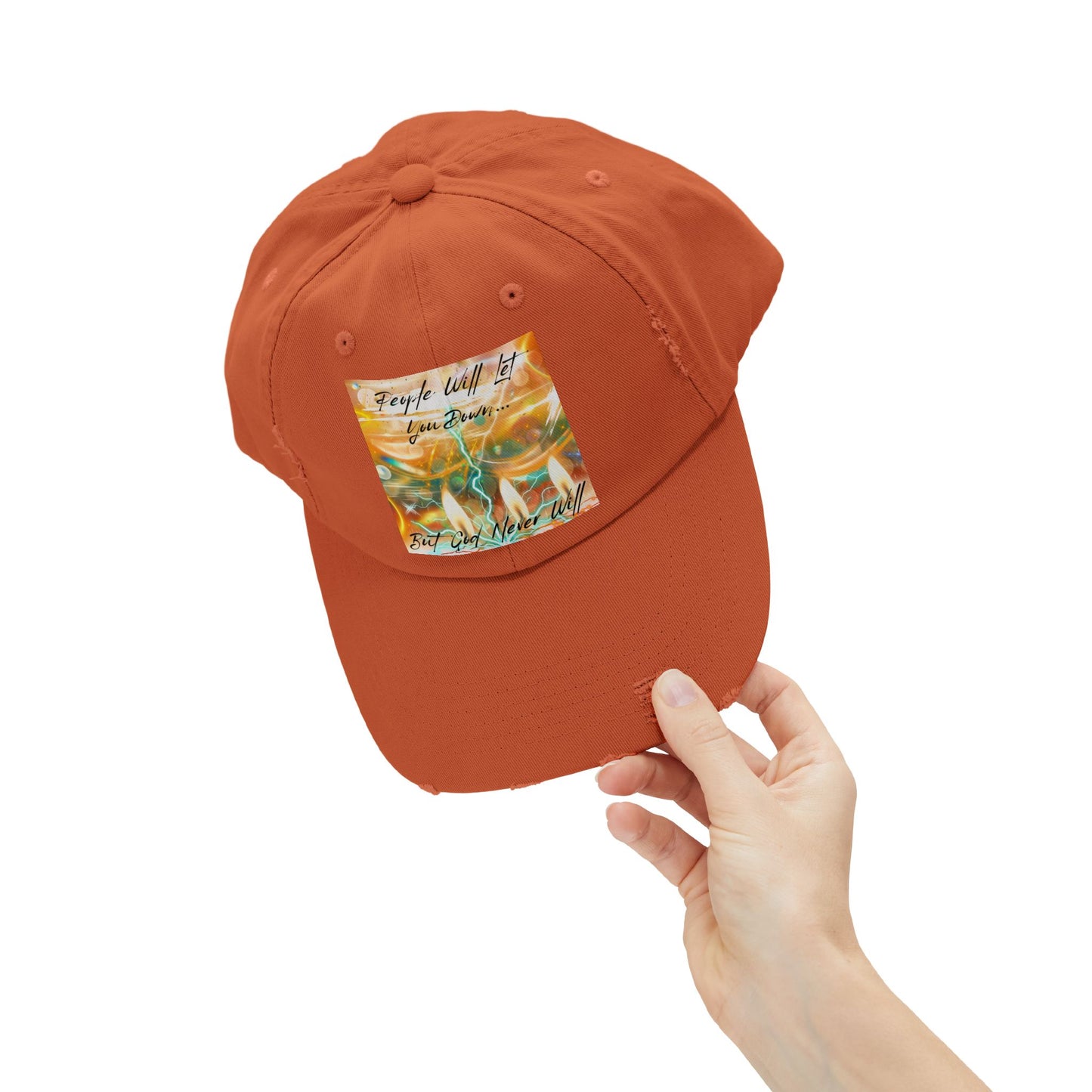 But God Never Will Unisex Distressed Cap - Buy Online - Color Orange