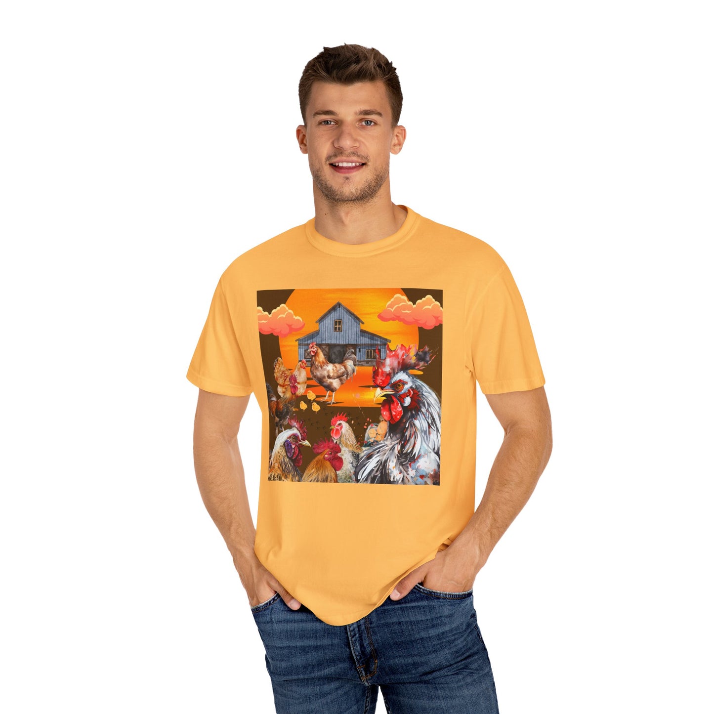 Chickens At Sunset Unisex Garment-Dyed T-shirt