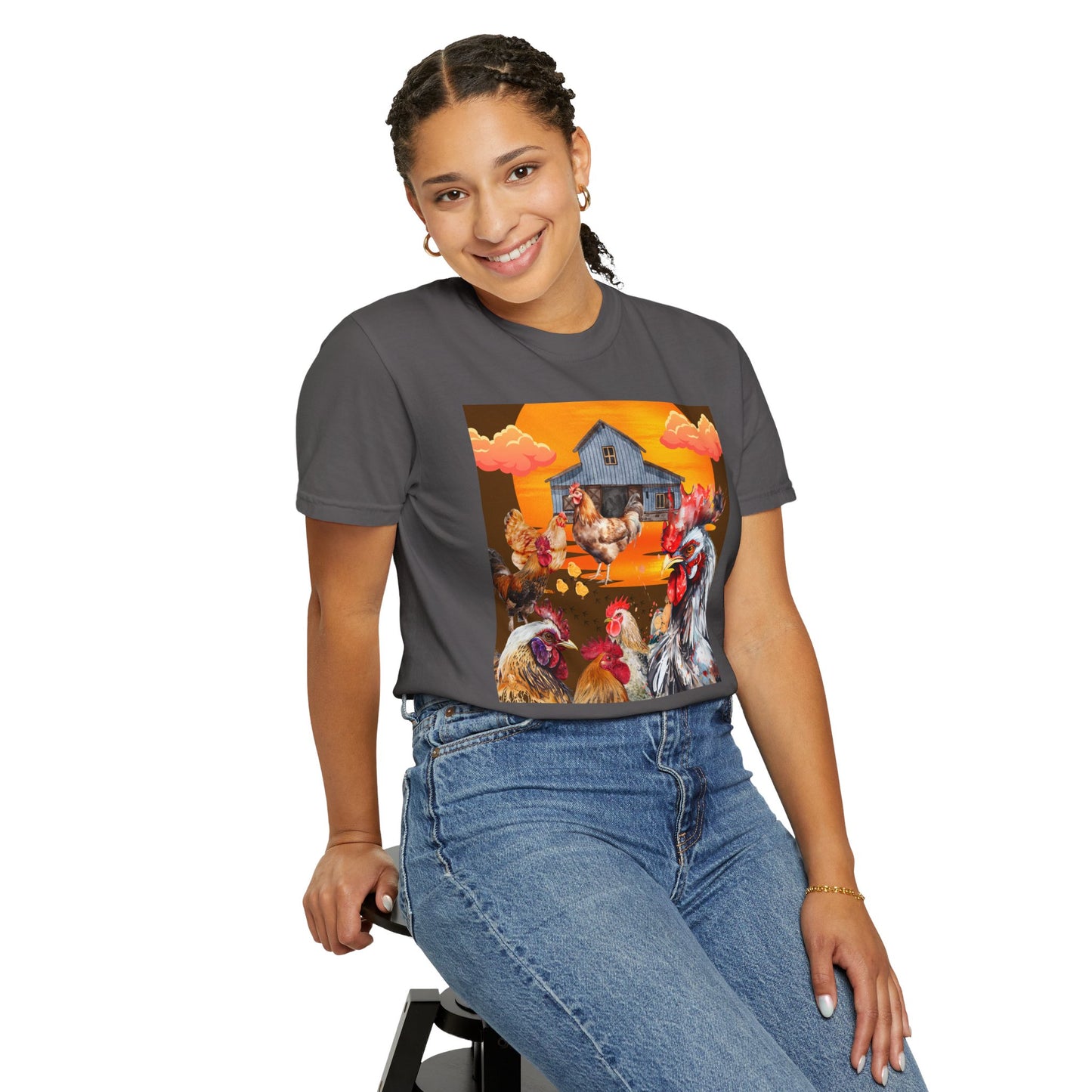 Chickens At Sunset Unisex Garment-Dyed T-shirt