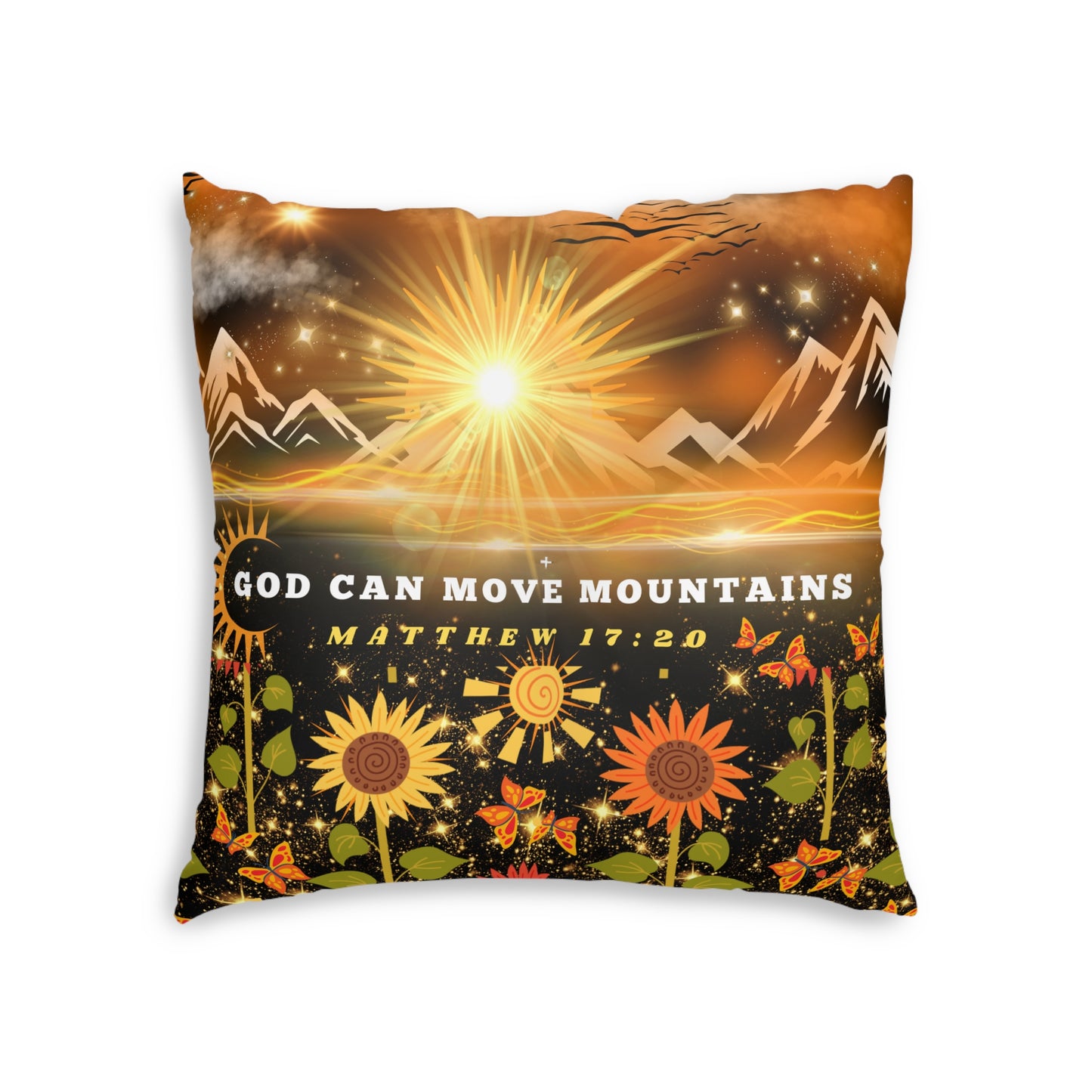 God Can Move Mountains Tufted Floor Pillow, Square
