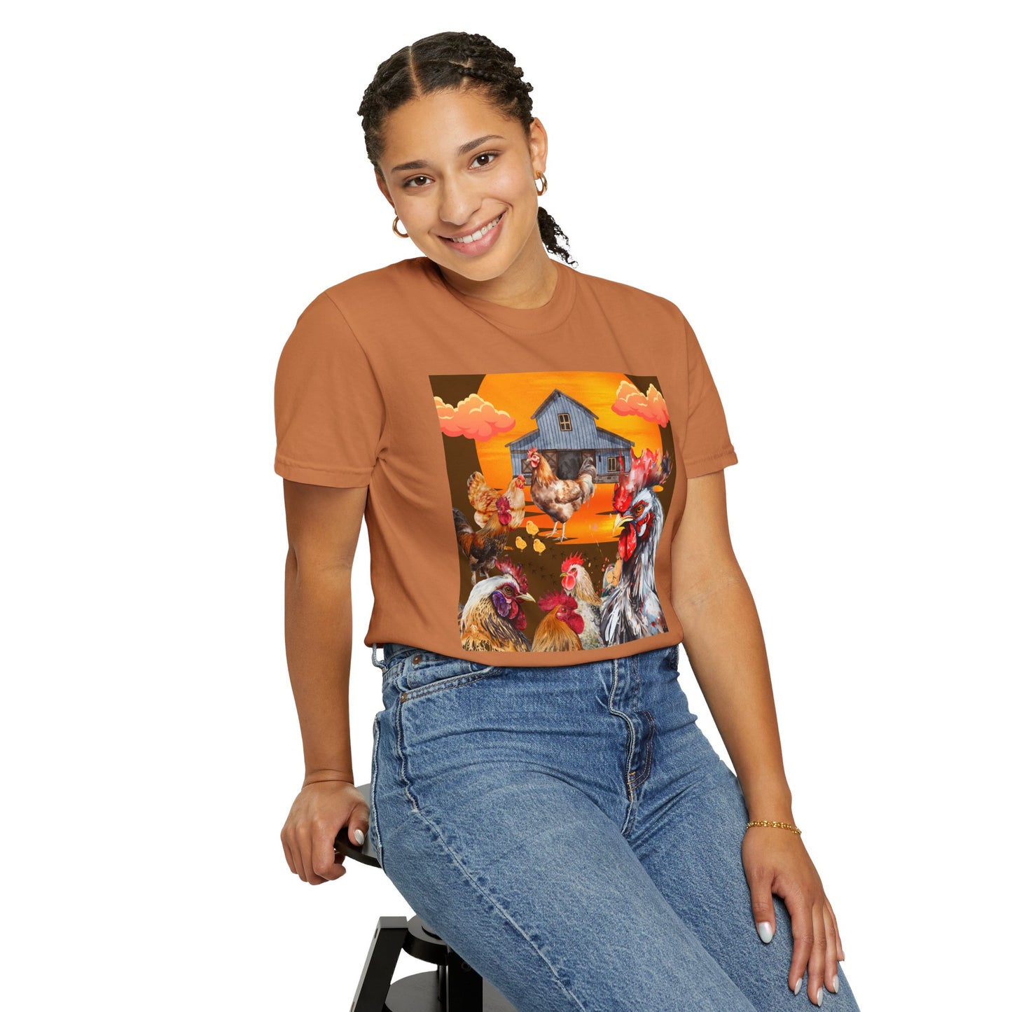 Chickens At Sunset Unisex Garment-Dyed T-shirt
